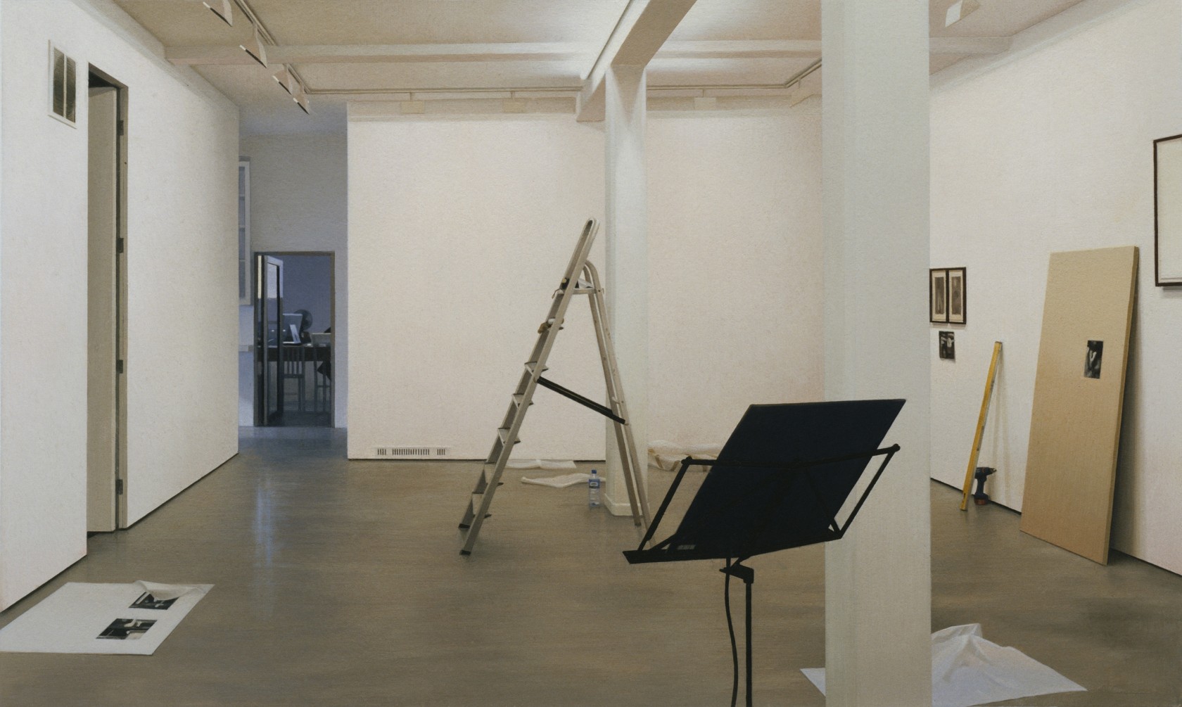 Installation: Seb Patane, 2006 Tempera on paper Grassie’s paintings of exhibition views have a stillness that sometimes belies their subject...