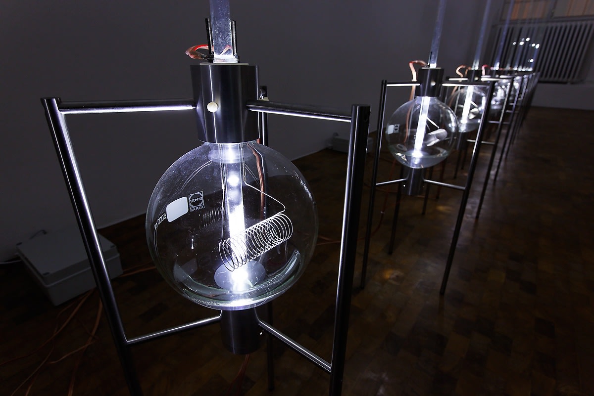 Liquid Diagram, 2009 (detail) Distilled water, glass flasks, glass tubes, resistance wire, stainless steel stands, halogen lights, control units, transformers...