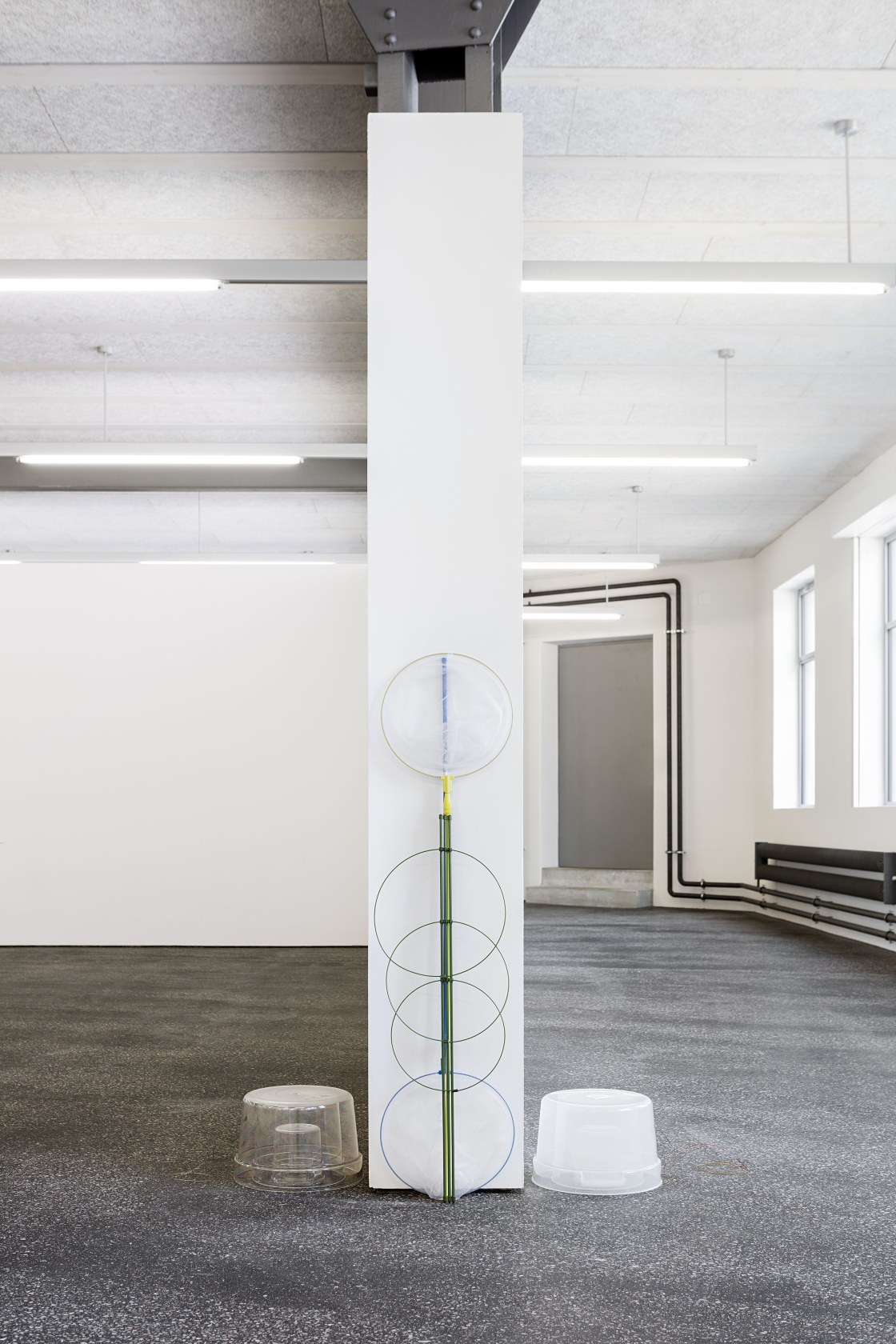 Charted Temperature 3, 2016 Buckets, nets, thread The work draws attention to correspondences between the formal conventions of visualizing data...