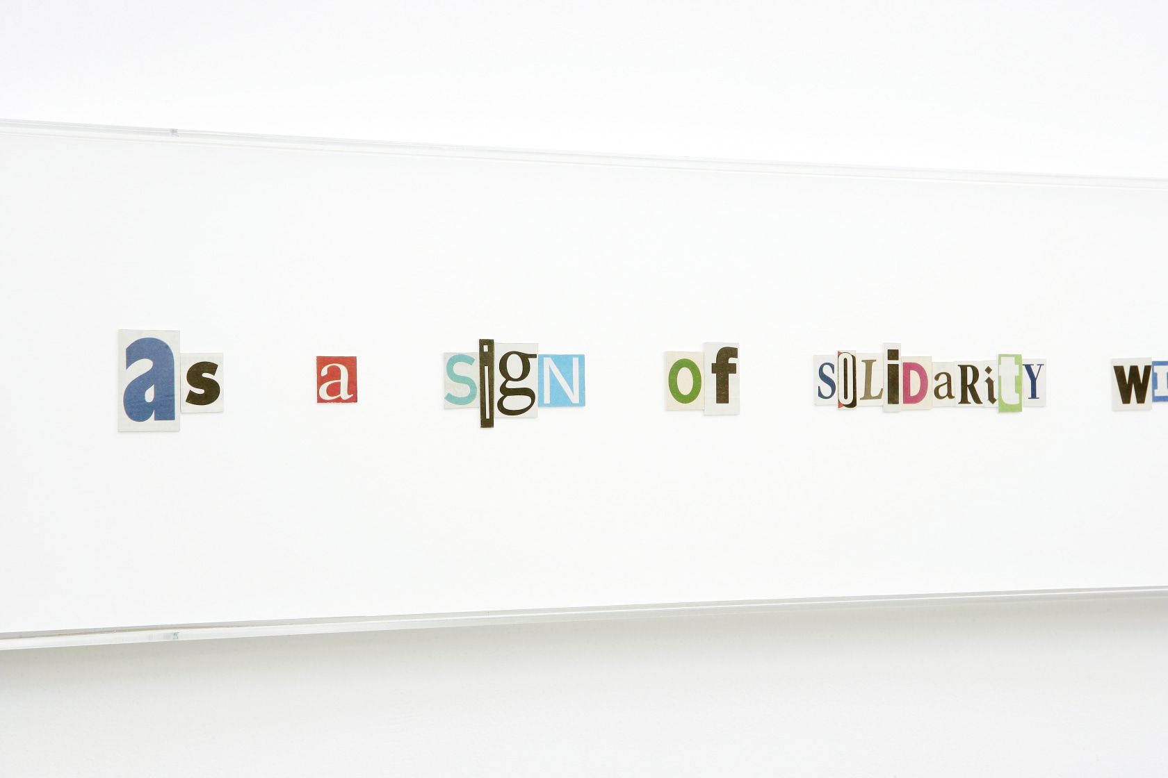 Announcement, 2002/2008 Newspaper cut-outs, cardboard, Plexiglas case Photo © Jean Bastille