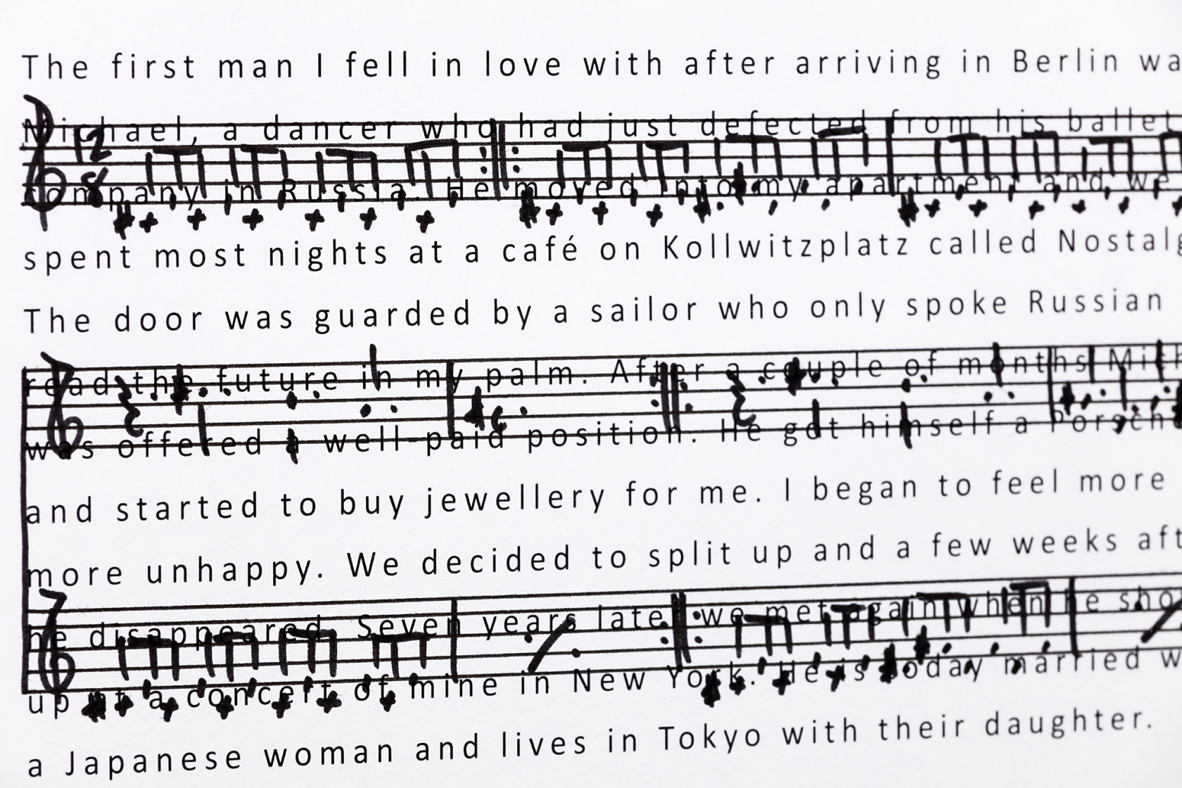 Solo for Ayumi (golden bracelet), 2017 Handwritten score on paper, golden bracelet (framed) The delicate golden bracelet was offered to...