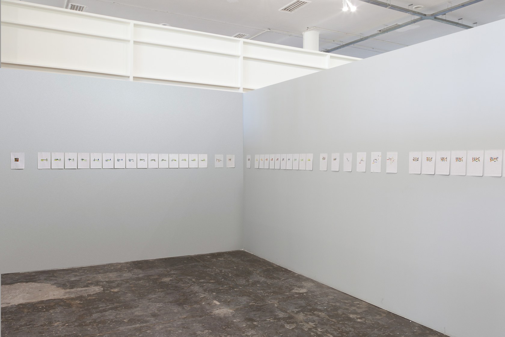 Lichtzwang, 1998–ongoing Watercolor on graph paper Groups in variable dimensions Photo © Ricardo Benassi