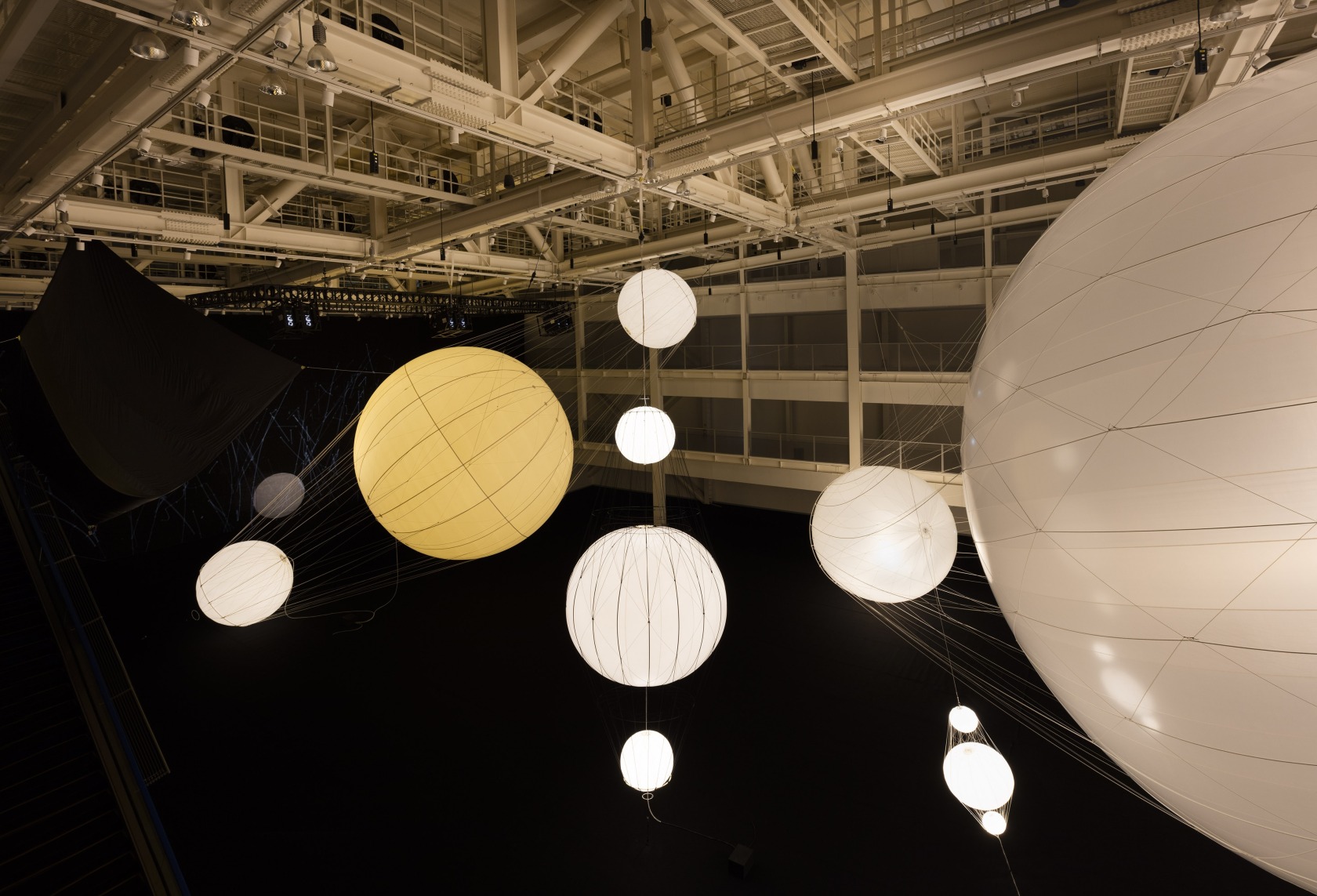 Exhibition view Our Interplanetary Bodies, 2017 Asia Culture Center, Gwangju From a distance the illuminated spheres recall planetary constellations. In...