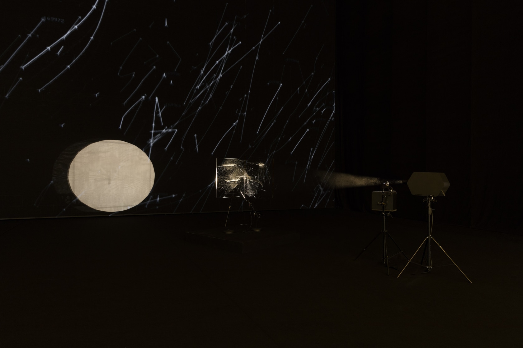 Exhibition view Our Interplanetary Bodies, 2017 Asia Culture Center, Gwangju A number of cameras three-dimensionally record the velocity and size...
