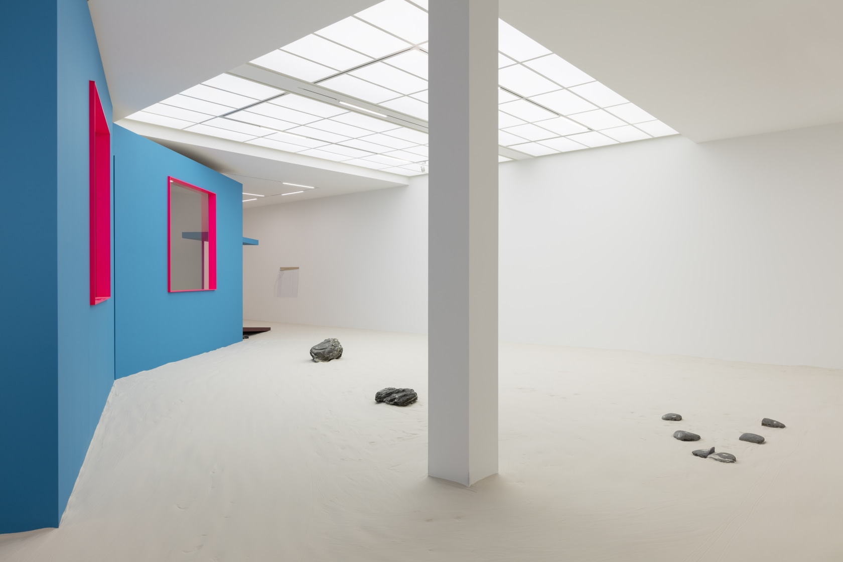 ballardian four, 2015–17 Plasterboard, glass, metal (house) Shower curtain, metal rod, camp bed, soft PVC foil, Plexiglas, velcro (inside the...