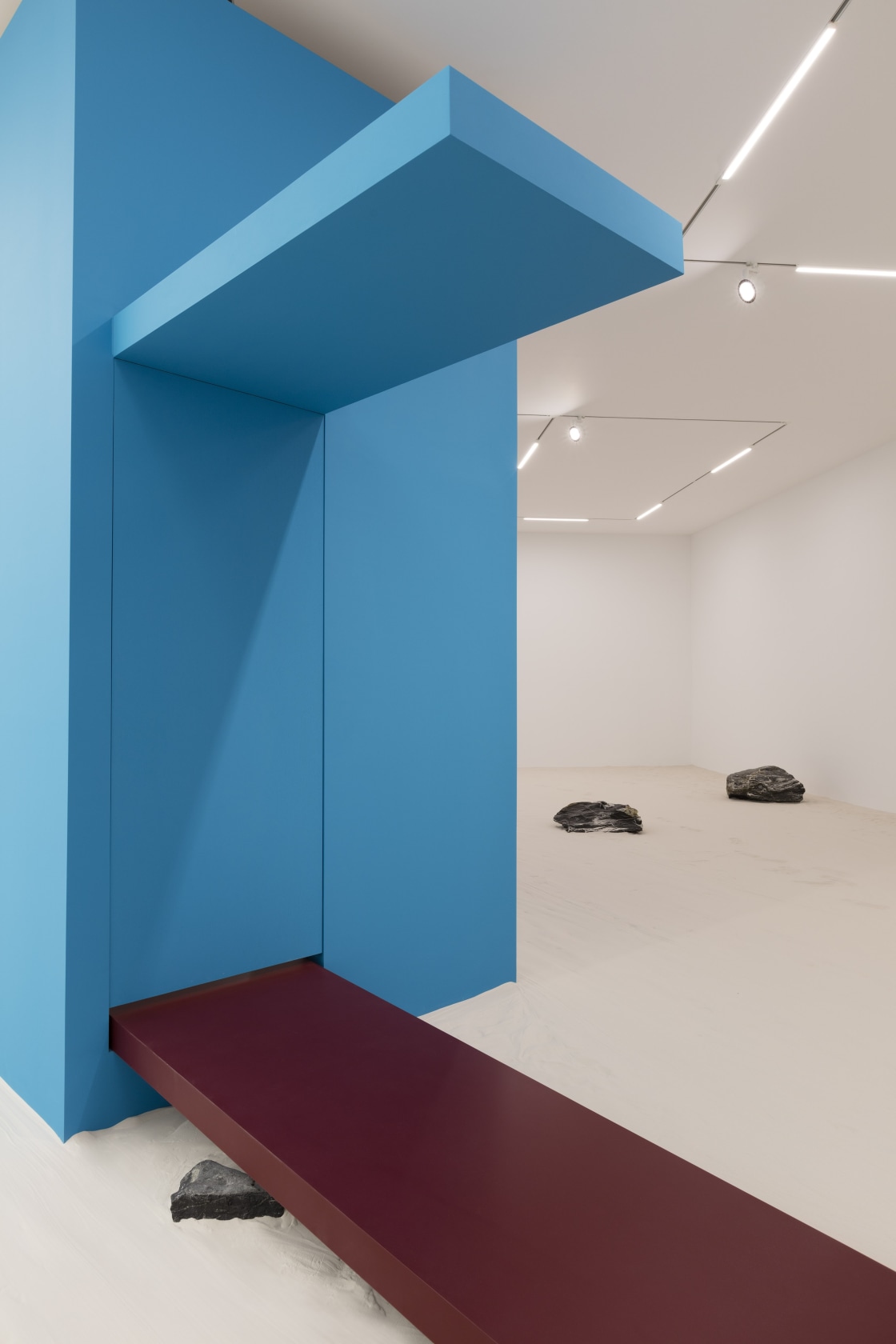 ballardian four, 2015–17 Plasterboard, glass, metal (house) Shower curtain, metal rod, camp bed, soft PVC foil, Plexiglas, velcro (inside the...