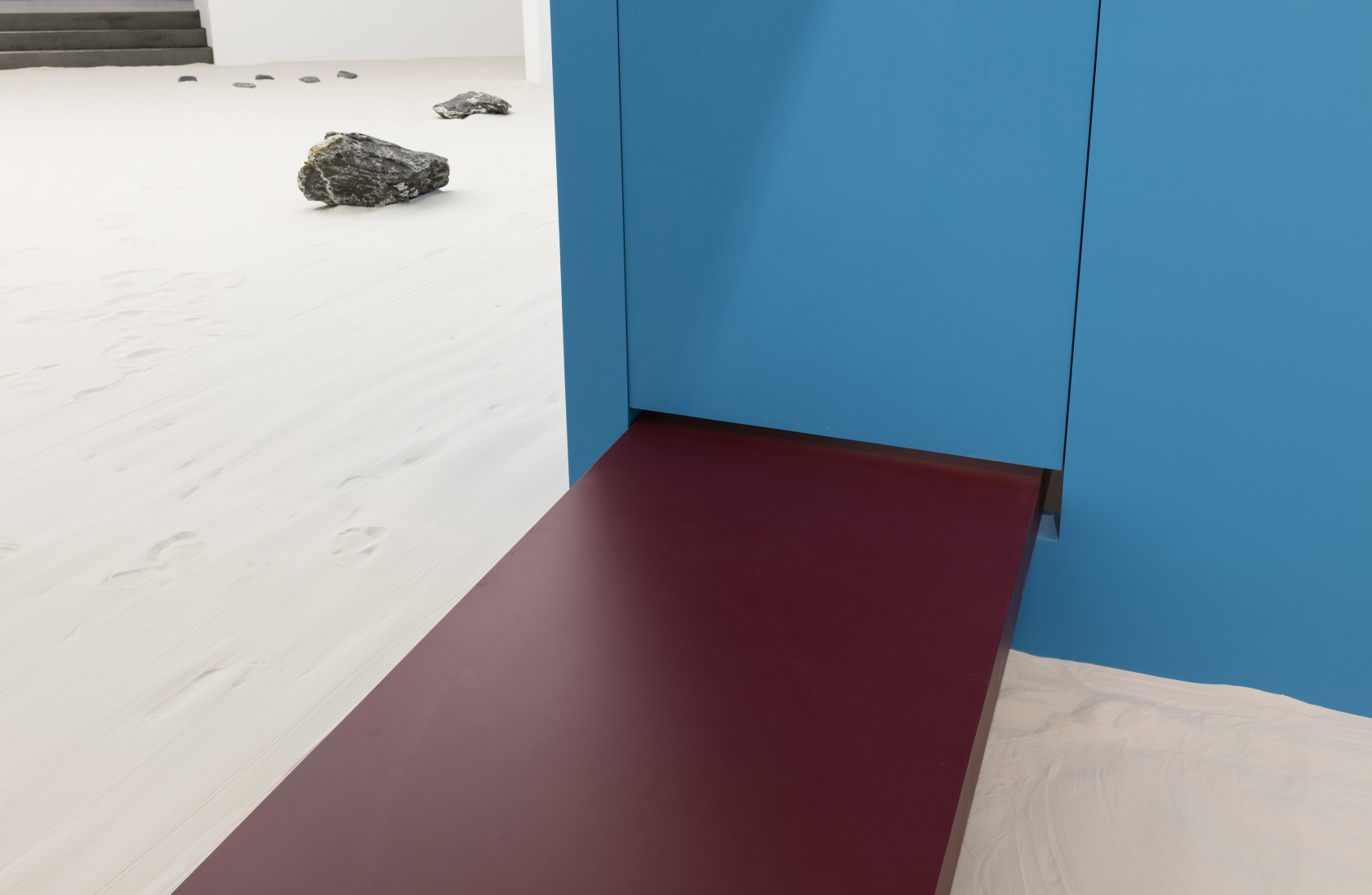 ballardian four, 2015–17 Plasterboard, glass, metal (house) Shower curtain, metal rod, camp bed, soft PVC foil, Plexiglas, velcro (inside the...