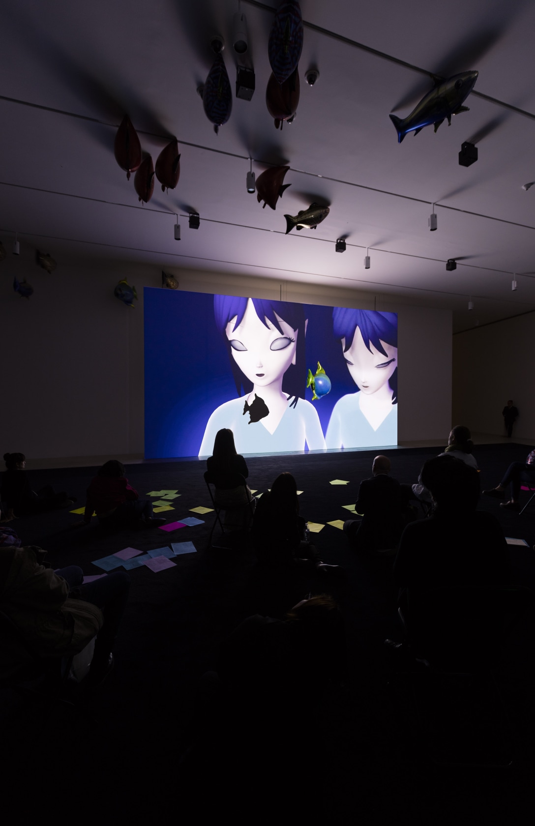 On the screen: Anywhere, 2017 3D animation Duration: 6:00 min On the ceiling: My Room Is Another Fish Bowl, 2016...