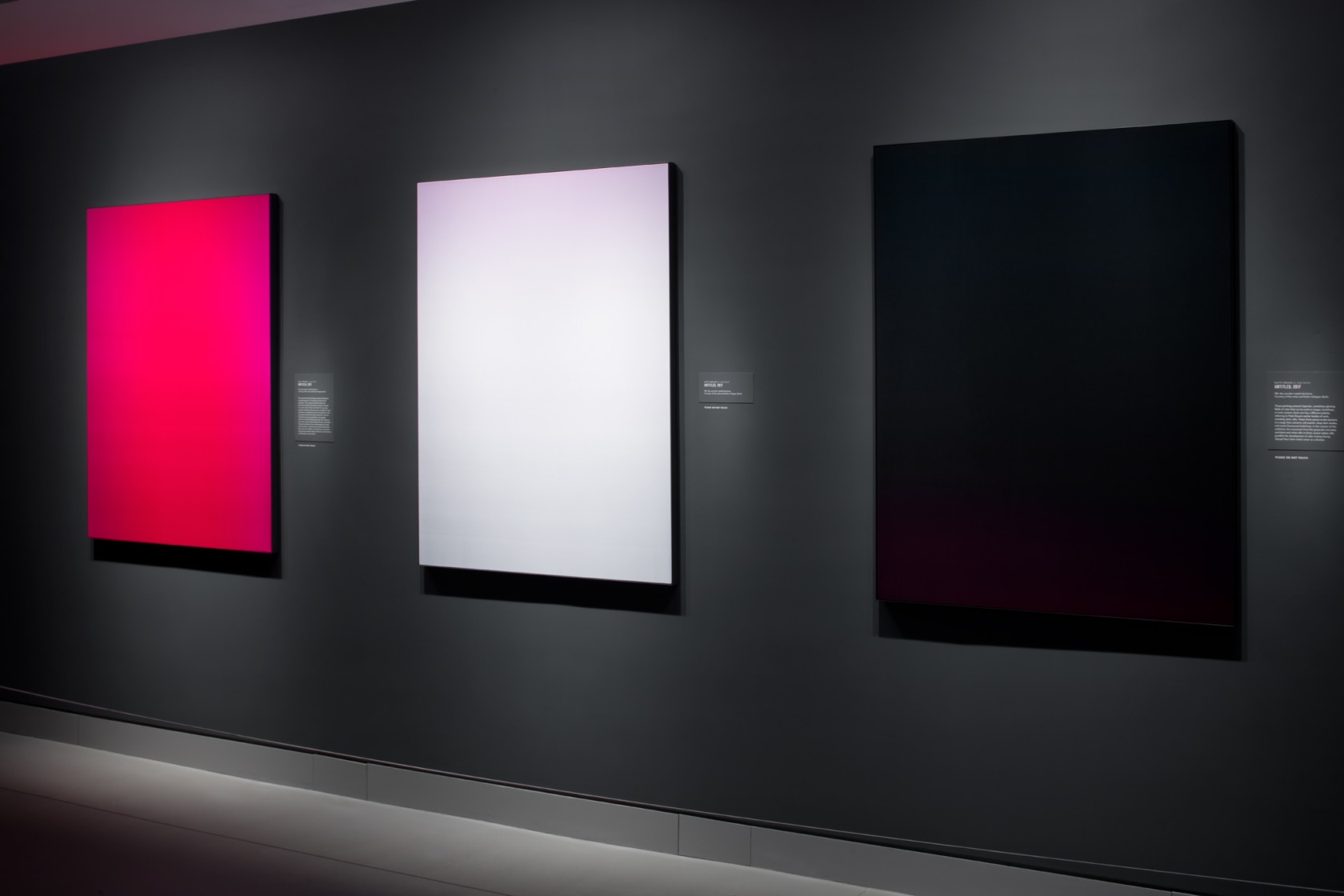 Each work: Untitled, 2017 Silk, dye, powder-coated aluminum 130,6 x 100,6 x 3,5 cm Exhibition view: A Lost Future, Rubin...