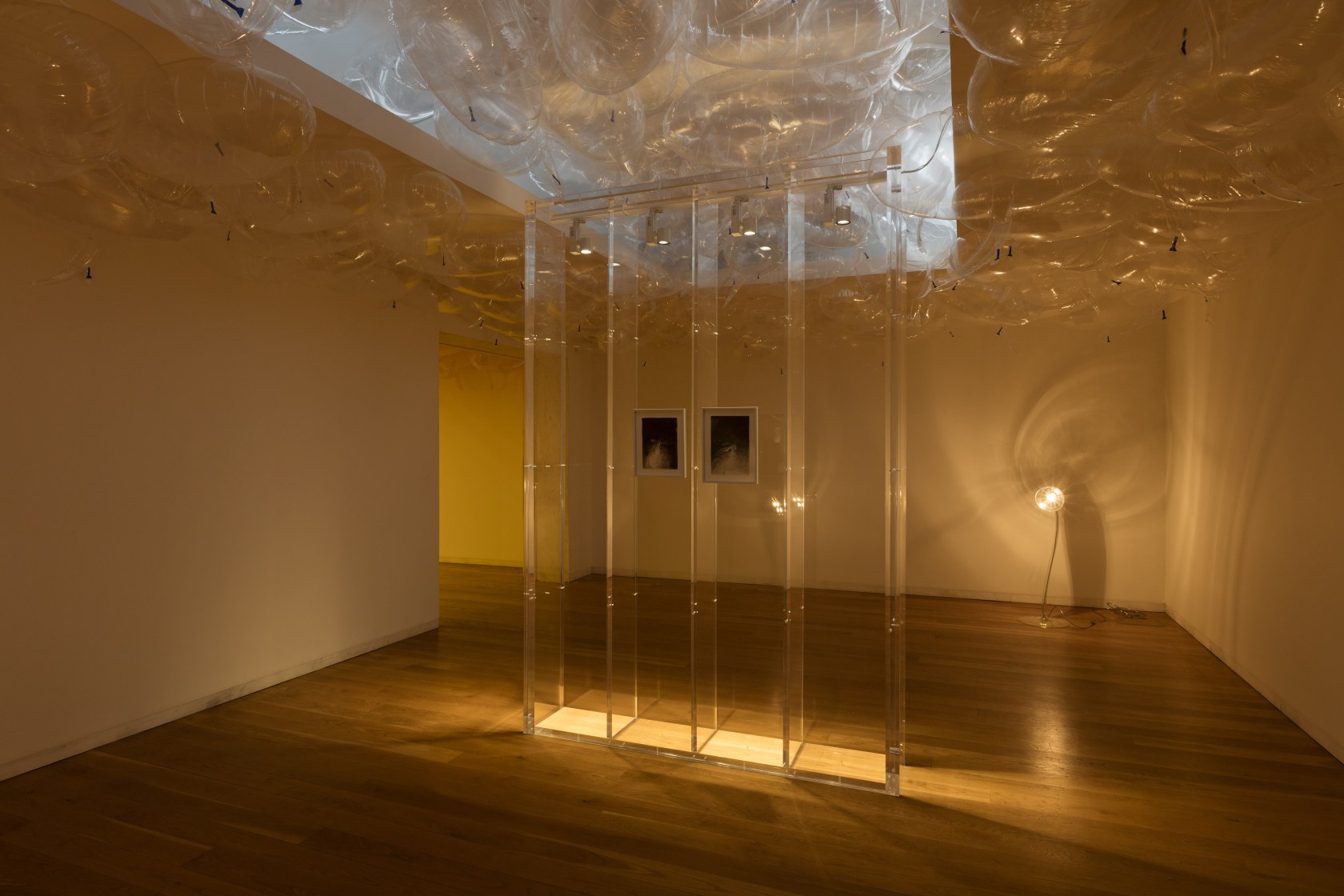 Above: Speech Bubbles (Transparent), 2017 Mylar balloons, helium Wall For The Bride, 2012 PMMA, copper lighting track, LED Spotlights, acrylic...