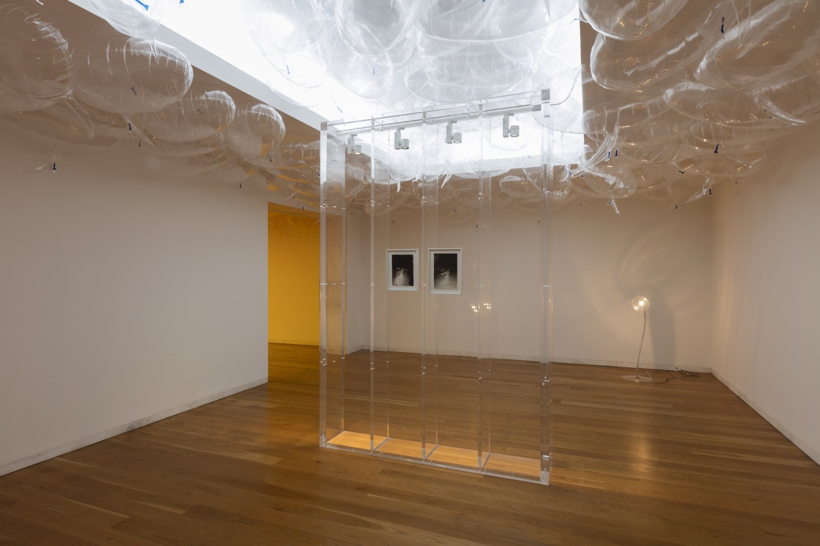 Above: Speech Bubbles (Transparent), 2017 Mylar balloons, helium Wall For The Bride, 2012 PMMA, copper lighting track, LED Spotlights, acrylic...