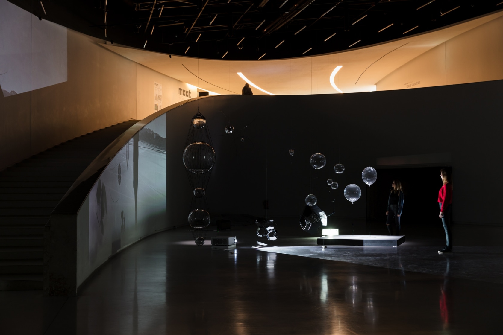 Exhibition view: Tomás Saraceno, A Thermodynamic Imaginary MAAT, Lisbon, 2018 Photo © Andrea Rossetti