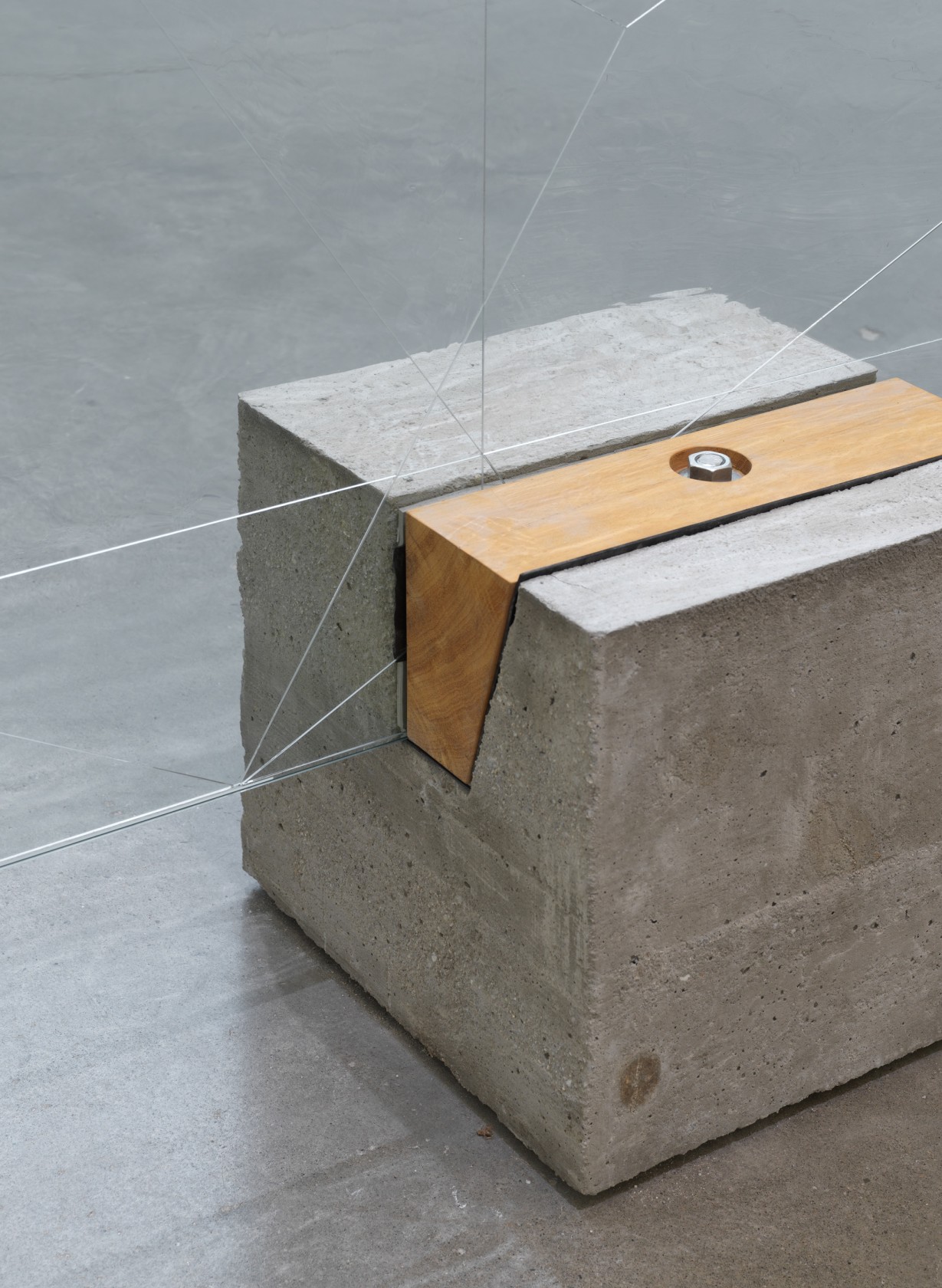 Systemic Grid 17 (Window 2), 2015 Security glass, ornamental glass, mounts, concrete and wood pedestal, glass panel Glass panel 258,2...