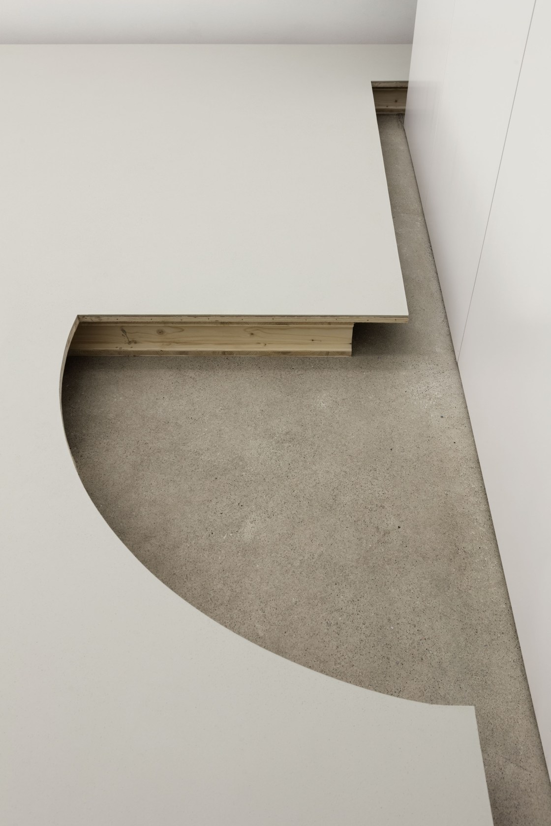 Floor, 1991/2016 Wood, concrete A second floor, built 15 cm above the actual floor of the gallery, raises visitors slightly...