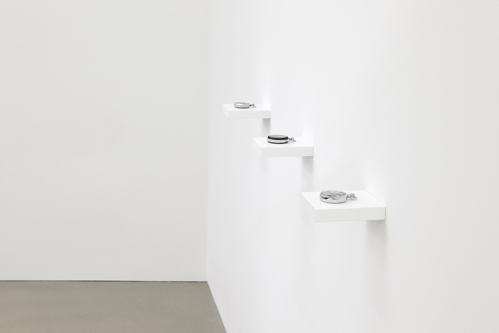 Jules Racine 1448201, 2013 Heuer 7700, 2013 Zone-X, 2013 From back to front All works: Stainless steel, glass, clock movement,...