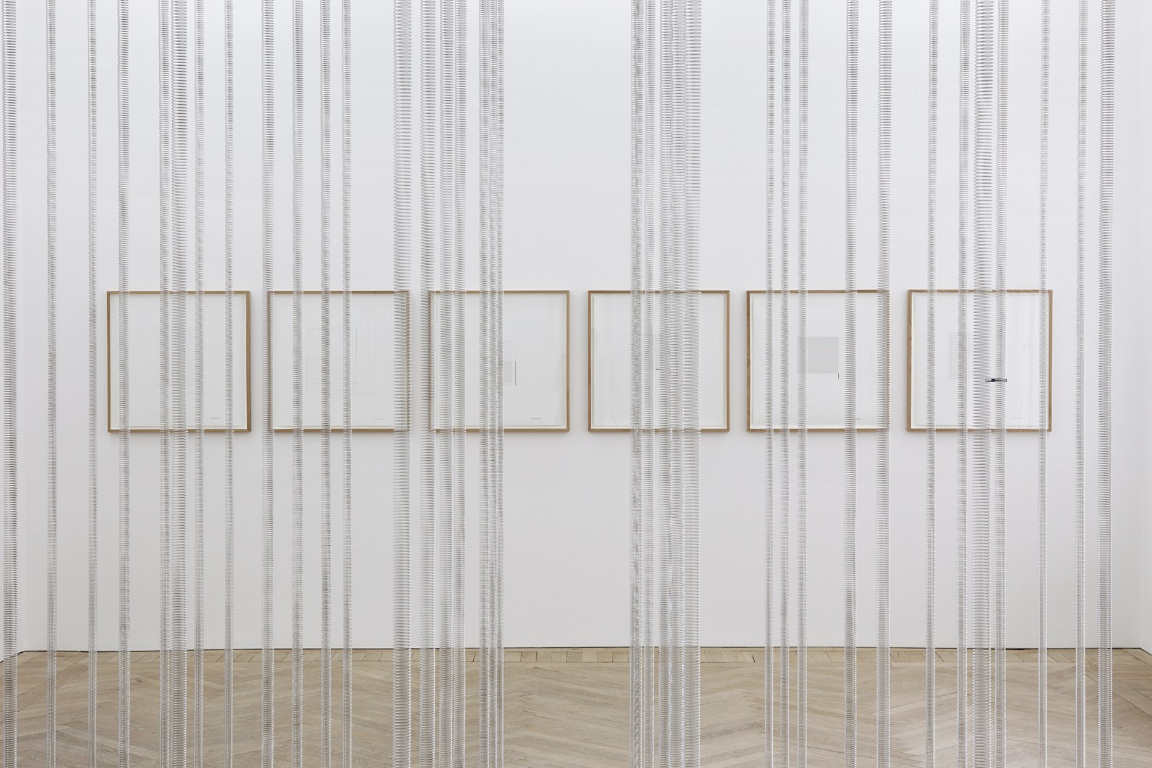 Spring Field, 2012 (front) Coil springs, solenoids, control unit, electric leads, attachments Automatic Drawing I - VI, 2013 (wall) Ink...