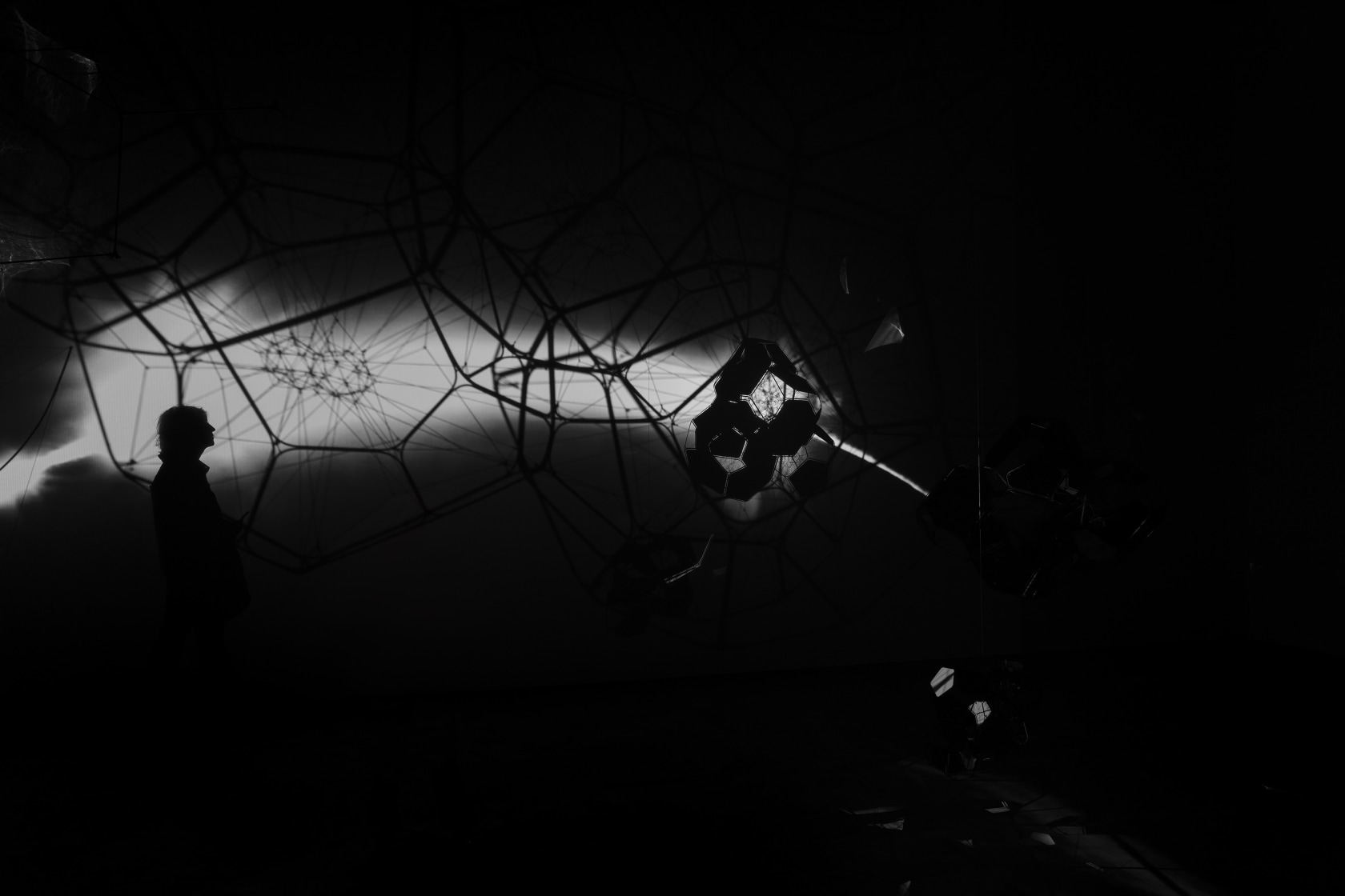 eps Tau b/M+M, 2016 Stainless steel, mirror panels, polyester rope, fishing line, metal wire 97 x 129 x 107 cm...