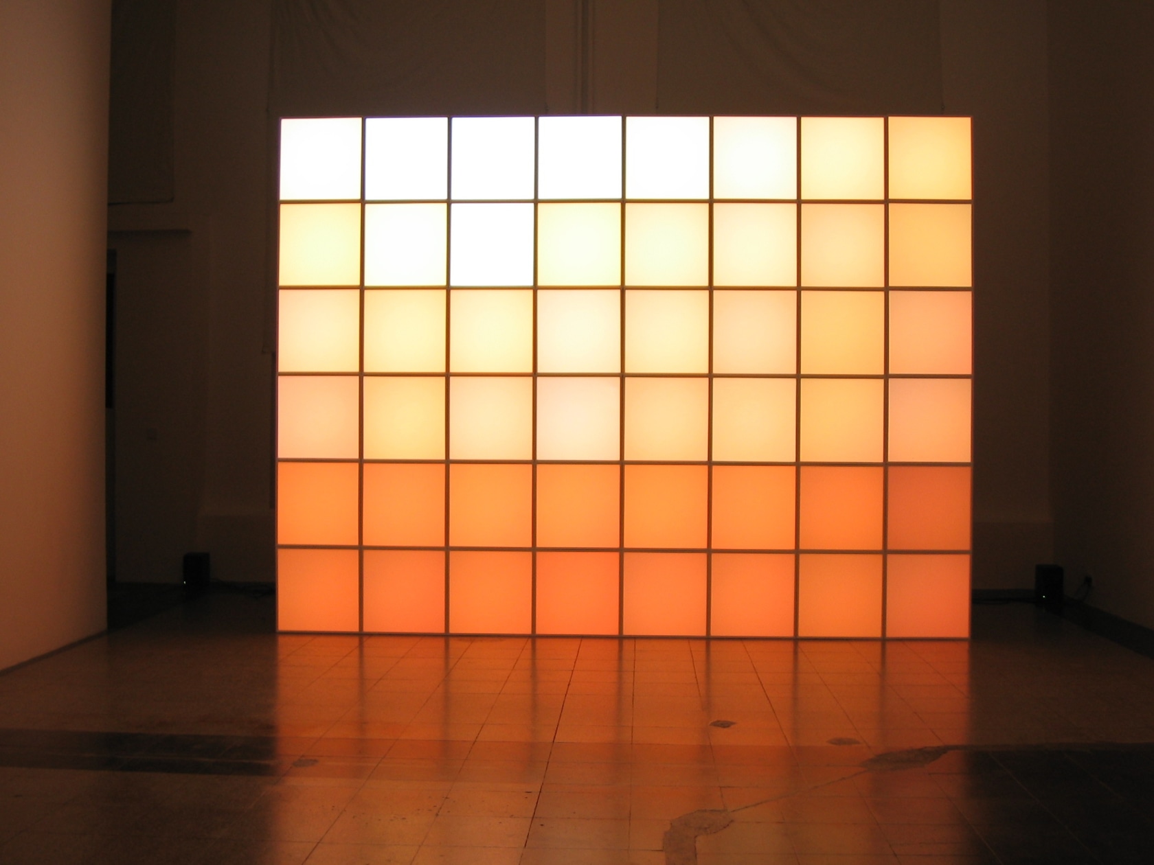 Z Point, 2001, 2004 48 plastic pixel modules (wall of 6 x 8 modules) Plastic, printed aluminium panel, white glass,...