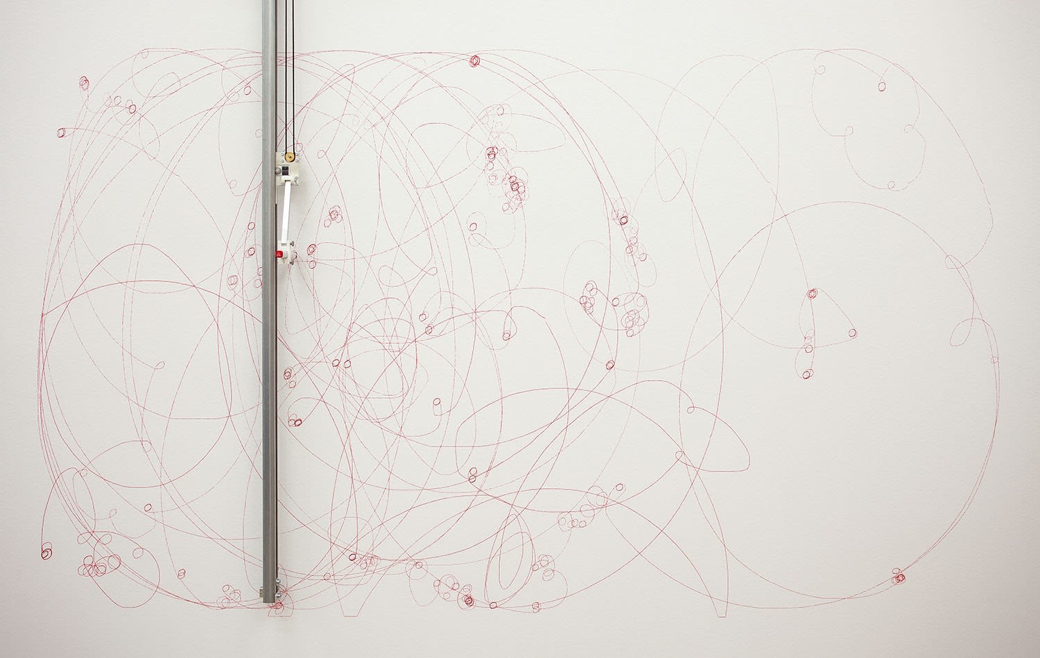 Elliptical Song Drawing Machine, 2014 (detail) Drawing machine with Red Lipstick pen and MP3 player The work is an automated...