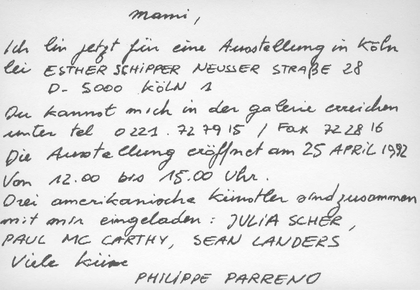 Original exhibition invitation (recto)