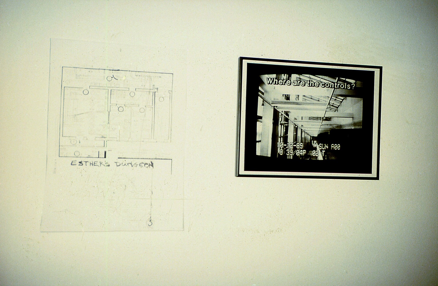 Left: Julia Scher, Esther's Dungeon, 1992. Right: Julia Scher, Occupational Placement, 1989/1990. Exhibition view: (Mami), Esther Schipper, Cologne, 1992. Photo...