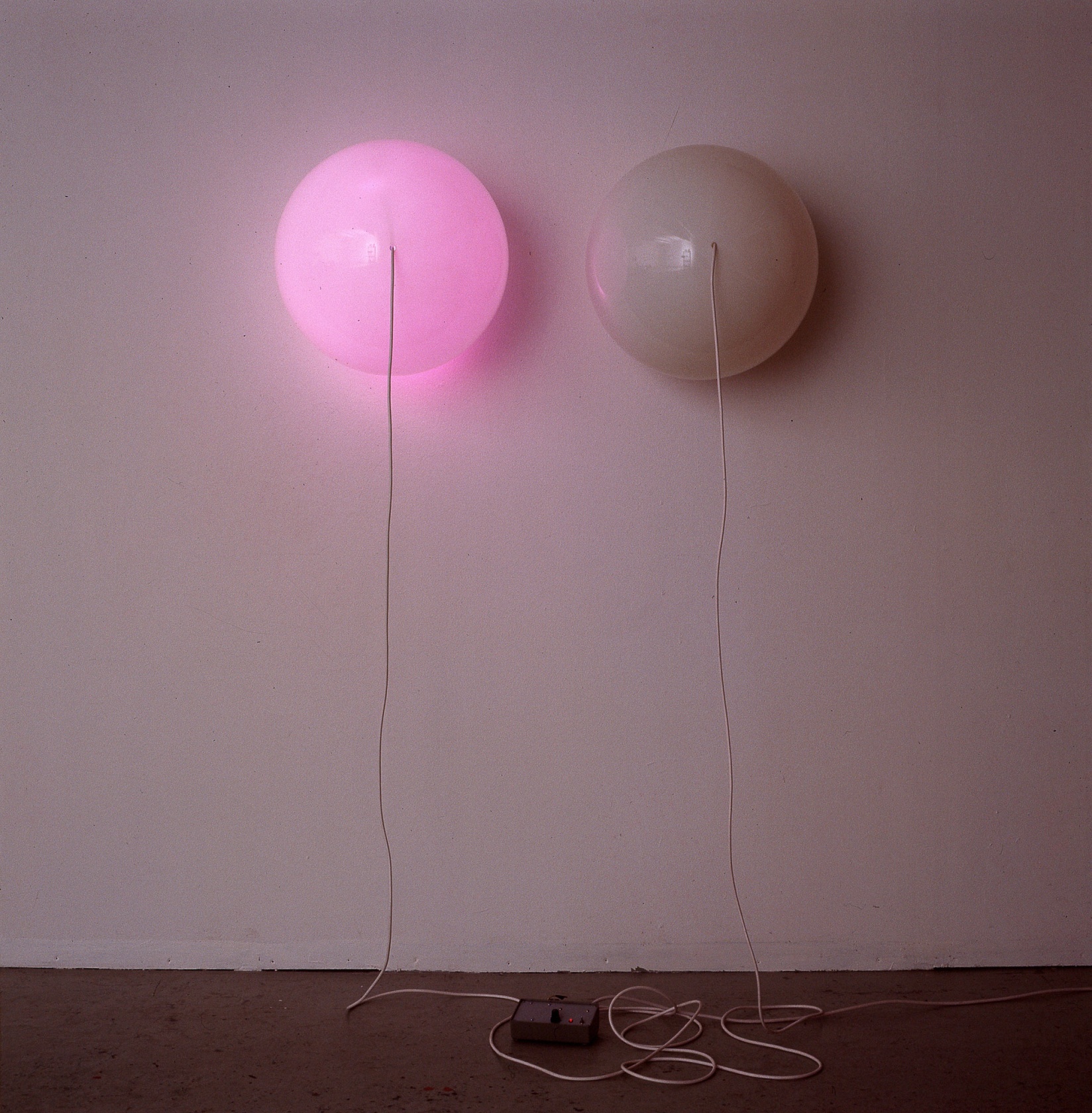 Angela Bulloch, Pink Double Switch Piece, 1989. Exhibition view: Angela Bulloch, Gary Hume, Michael Landy, Esther Schipper, Cologne, 1989. Photo...