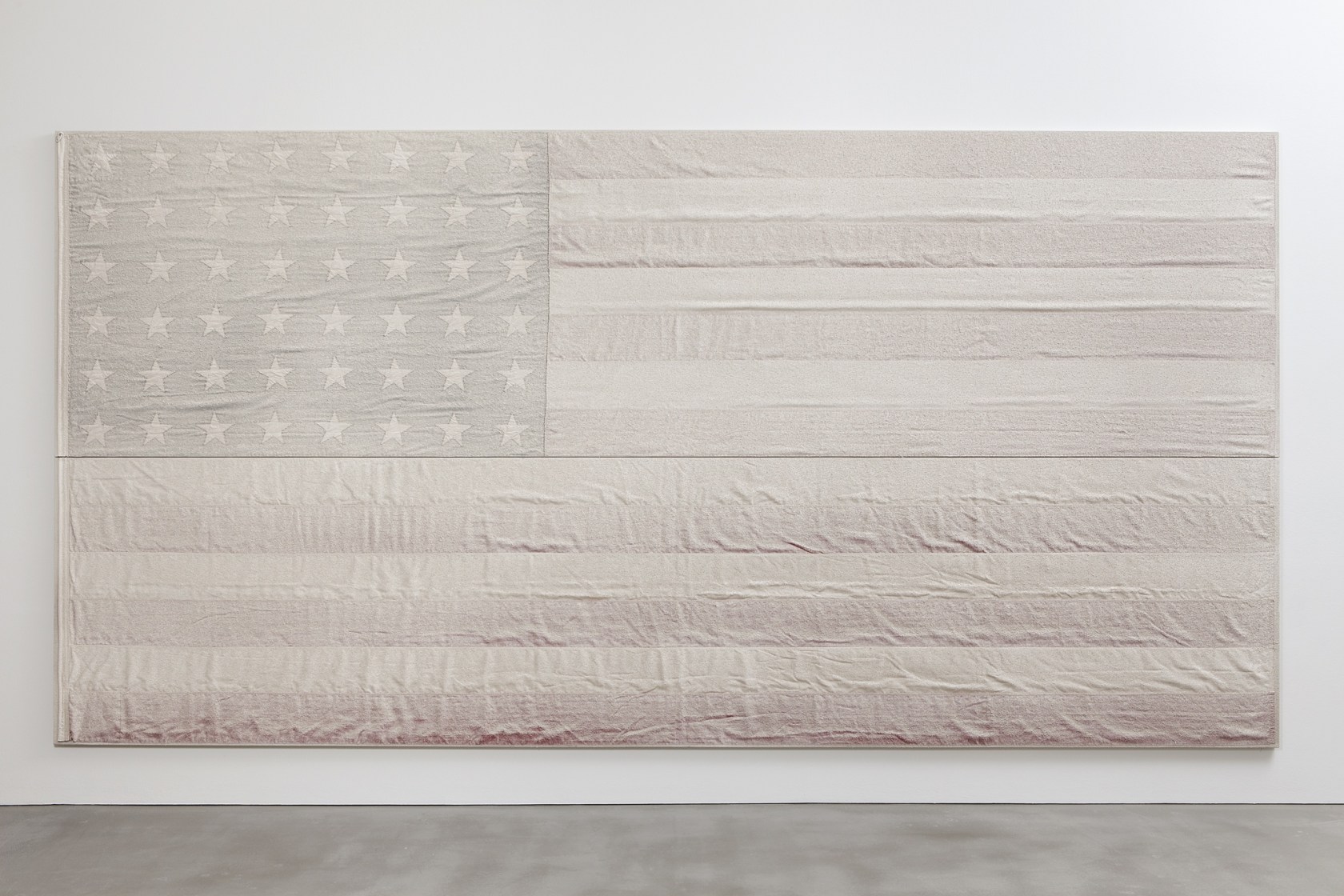White Flag #9, 2014 Rabbit skin glue, Champagne chalk, raw honey on wool, cotton and metal grommet on linen Formally,...
