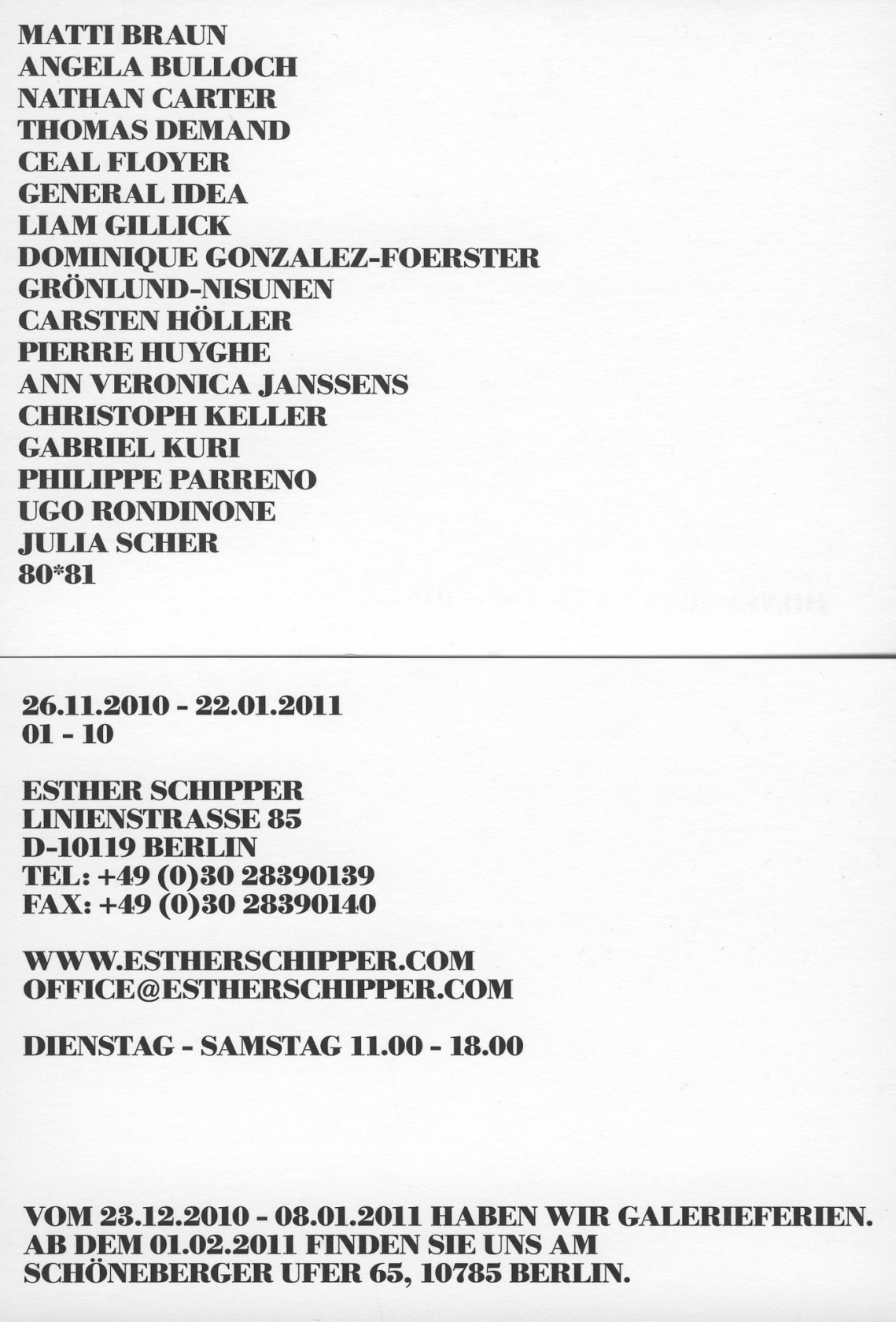 Original exhibition invitation (recto / verso)