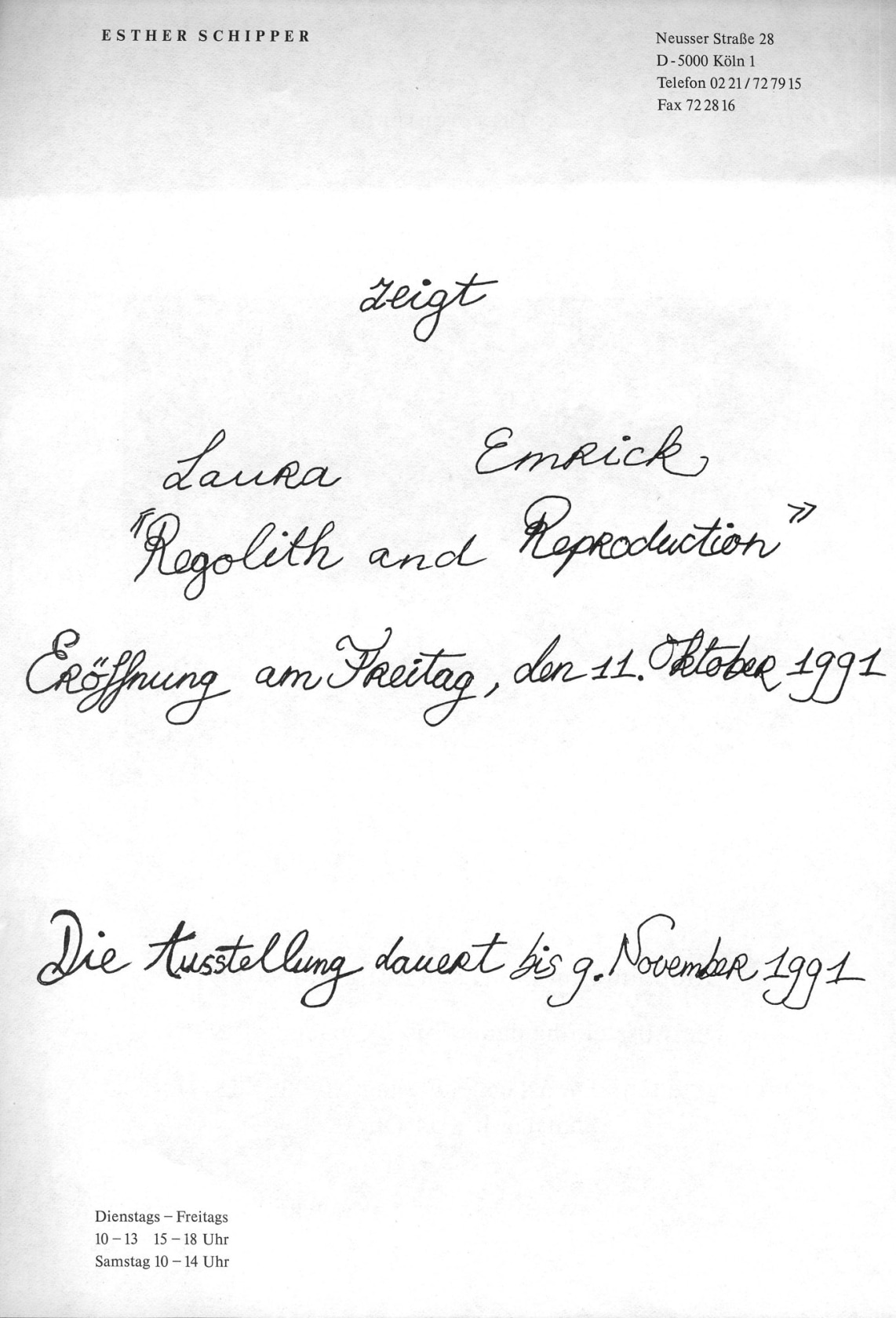 Original exhibition invitation (verso)