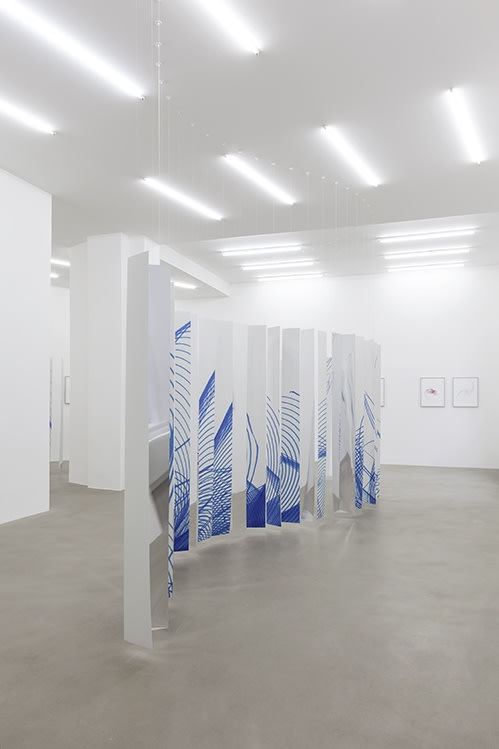 Magic Mirror Curtain, 2015 (center) Mirrored and digitally printed polystyrene panels, thread The large-scale mirror installation forms a spiral. Made...