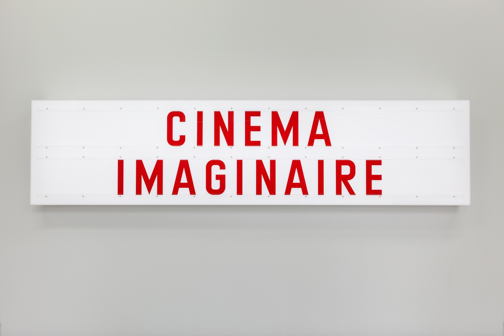 Title Tool for an Imaginary Cinema, 2015 Lightbox, plastic letters The work consists of a light box with a set...