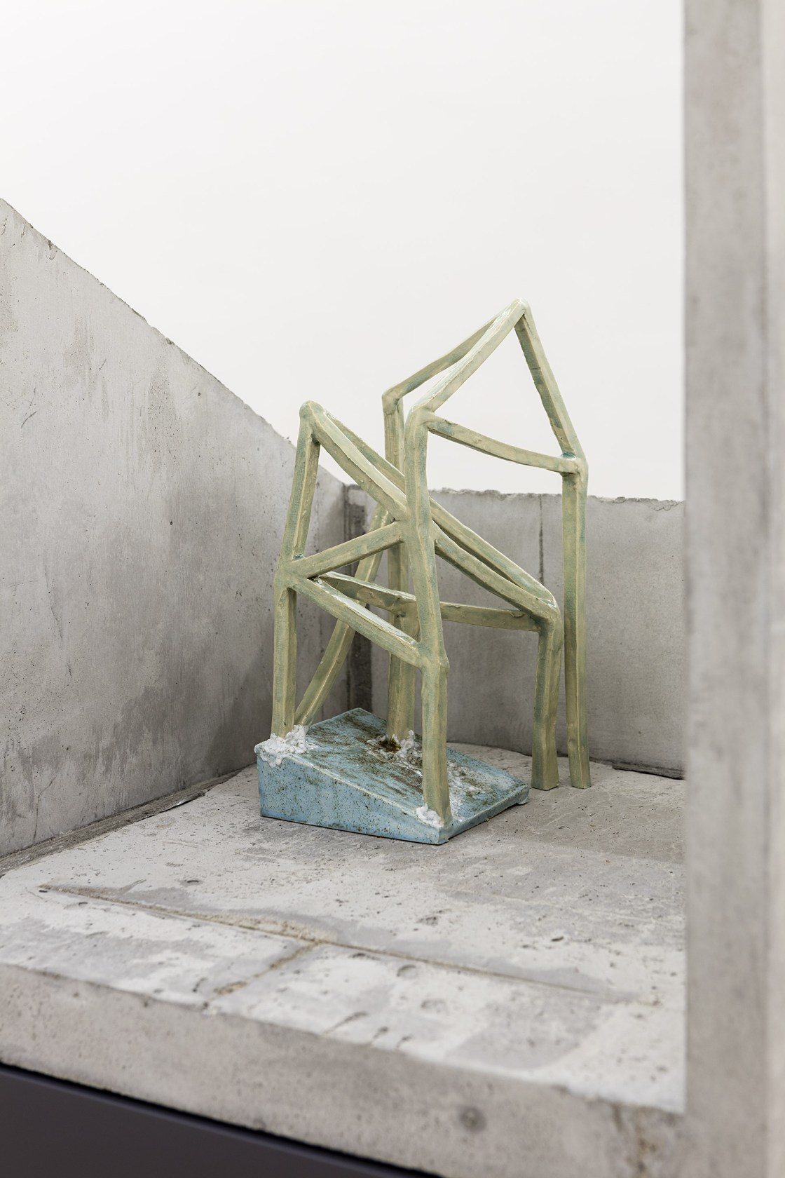 Possibility Of A Ruin VIII, 2016 (detail) Reinforced concrete, ceramic, pedestal The piece combines a concrete work, a delicate ceramic...