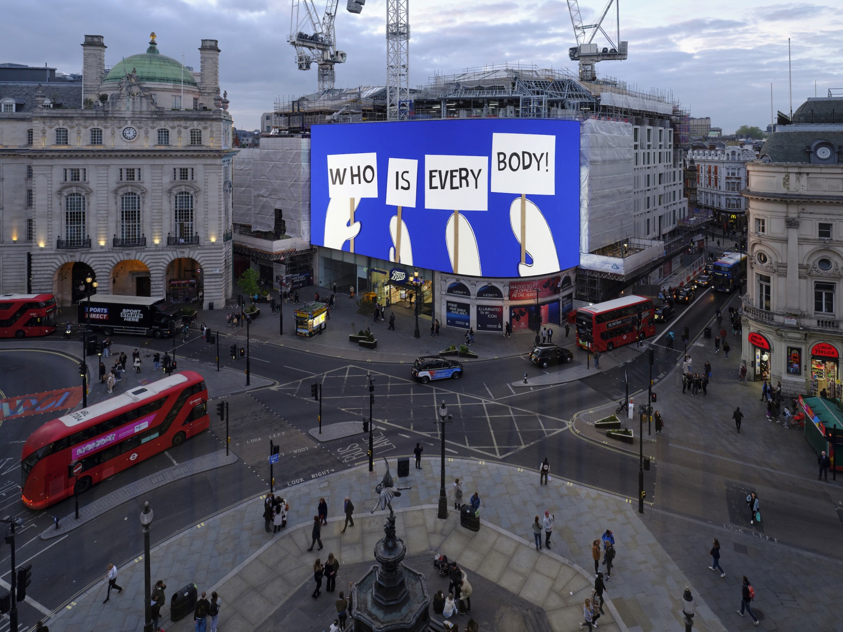 Simon Fujiwara, Hello Who?, 2022. Exhibition view: Simon Fujiwara, Hello Who?, CIRCA, Piccadilly Lights, London, 2022. Photo © George Darrell