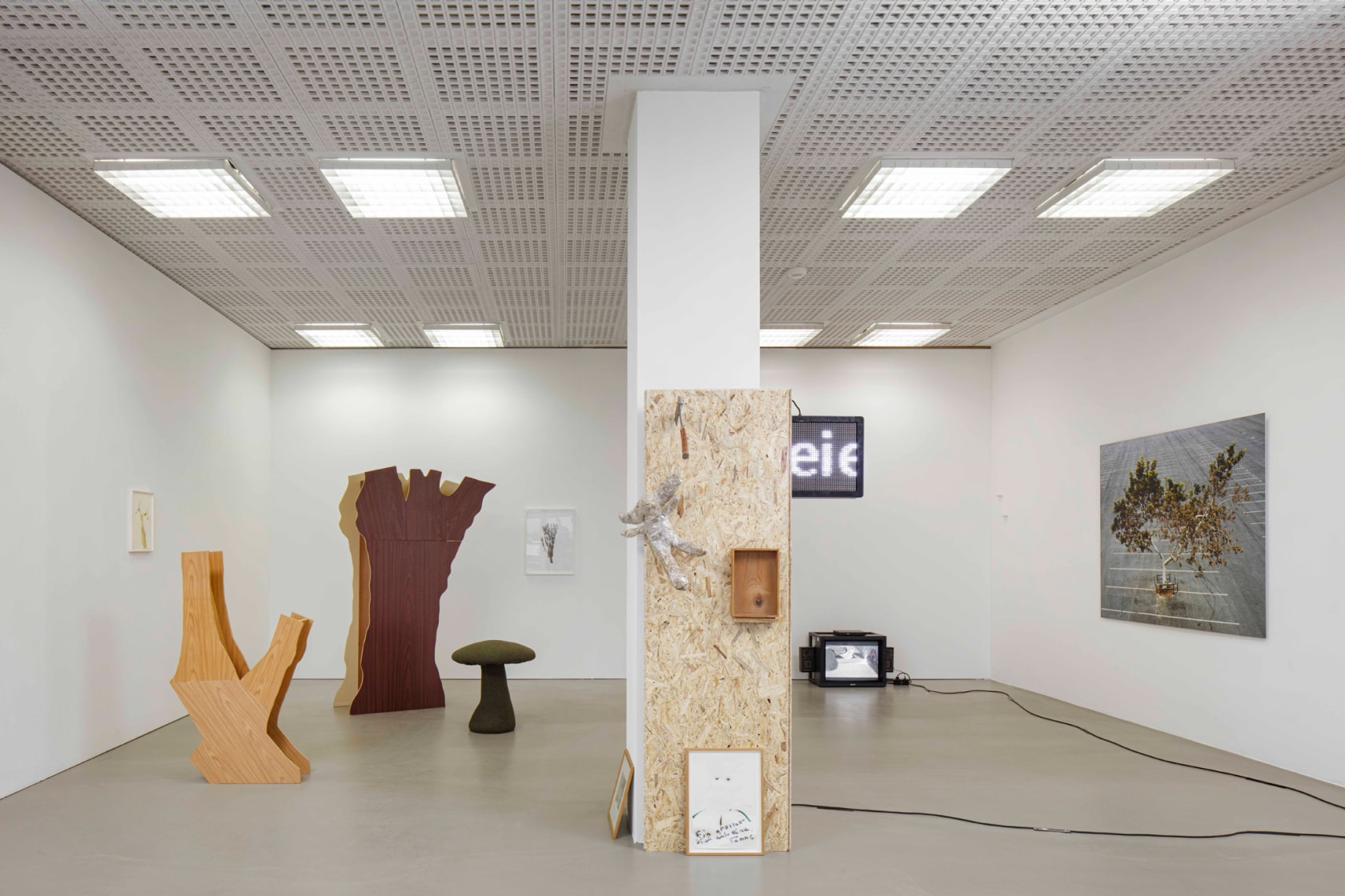 Exhibition view: Mein Vater, meine Nachbarn, meine Freunde, und deren Freunde, with Angela Bulloch, Isa Melsheimer, and Christopher Roth, haubrok...