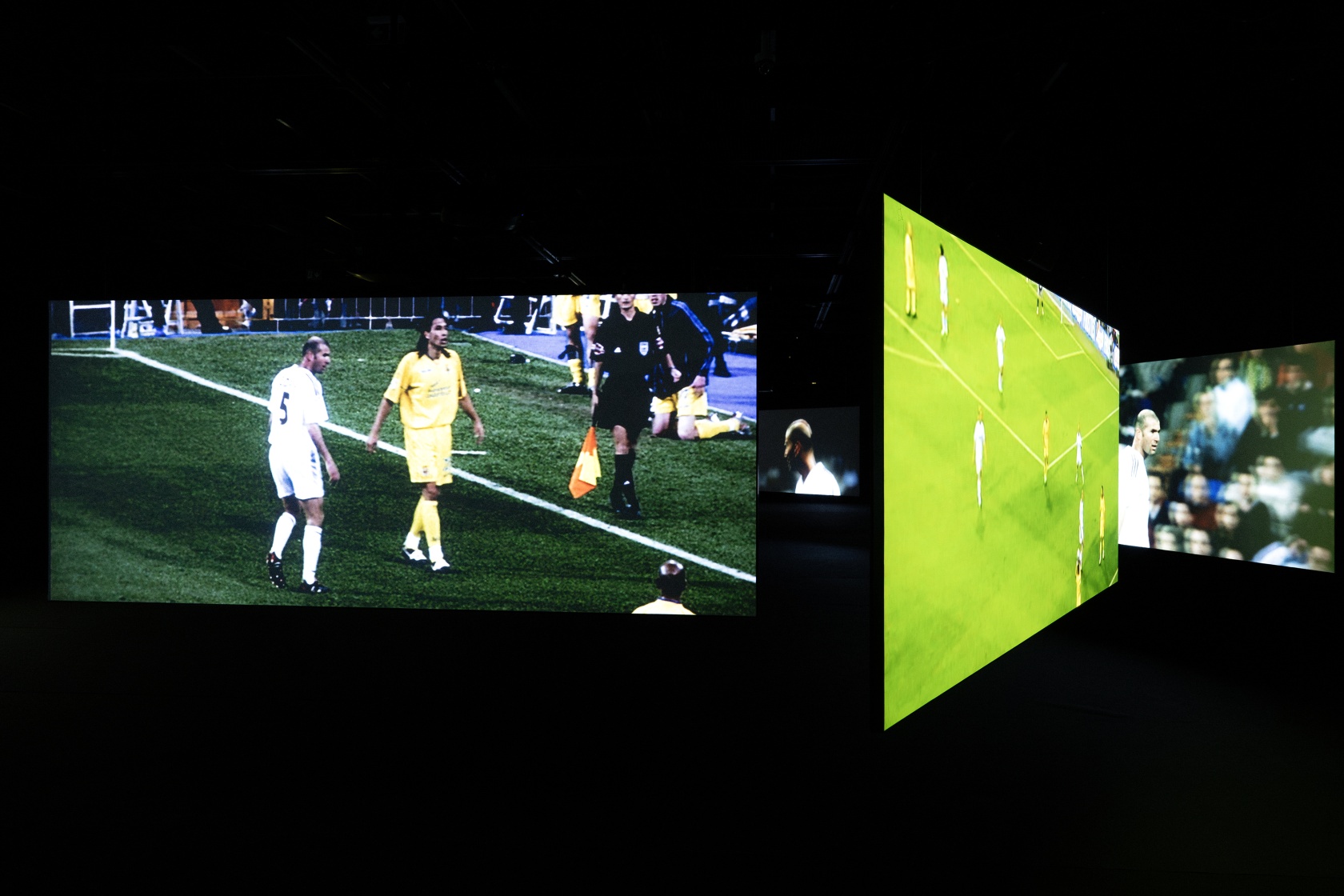 Exhibition view: Douglas Gordon & Philippe Parreno, Zidane: A 21st Century Portrait, Philharmonie de Paris, 2023. Photo © Joachim Bertrand
