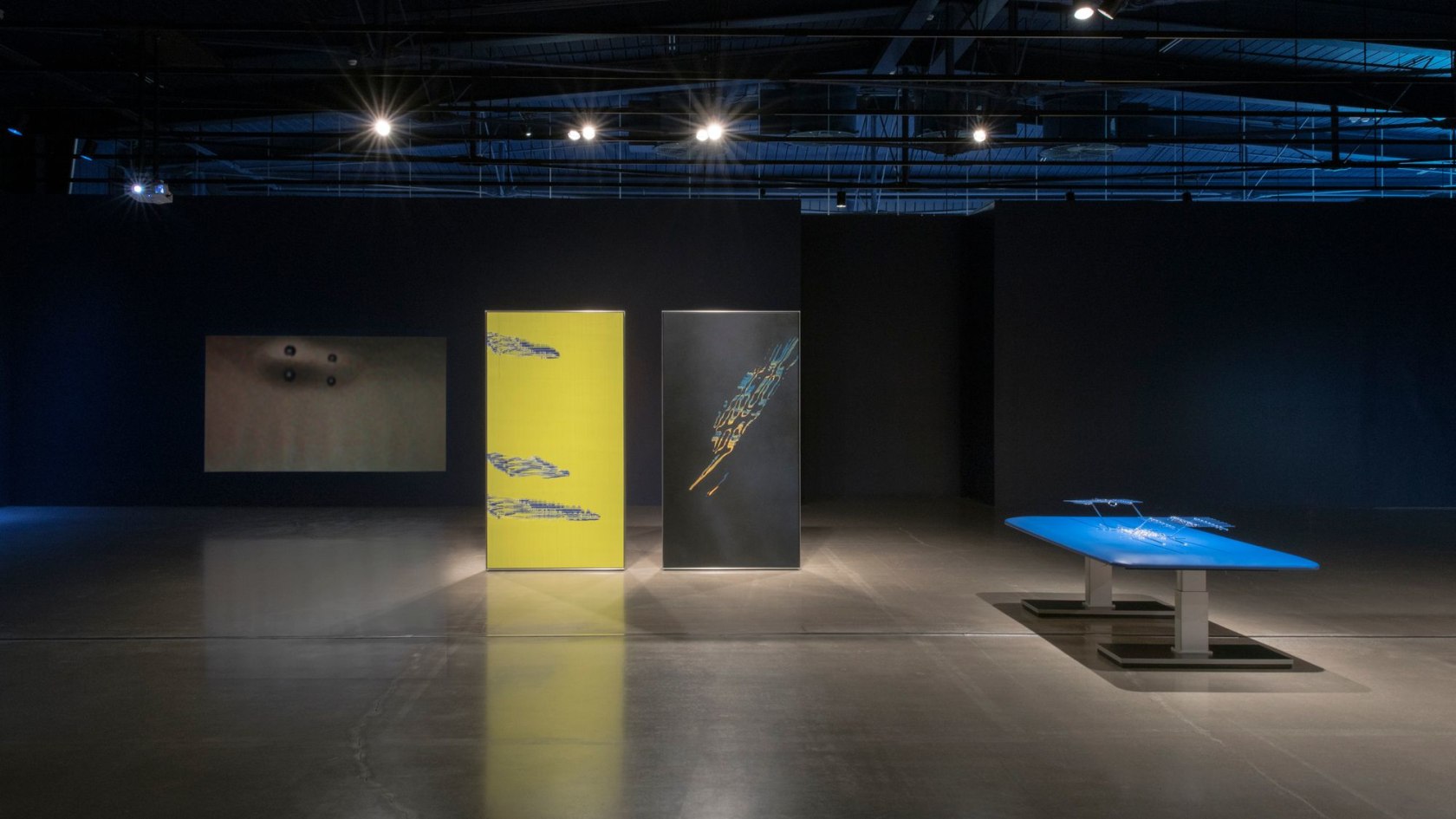 Installation view, INDUCTION: Tauba Auerbach + Éliane Radigue, Museum of Contemporary Art, Cleveland, Ohio, 2018. © Tauba Auerbach and MOCA...