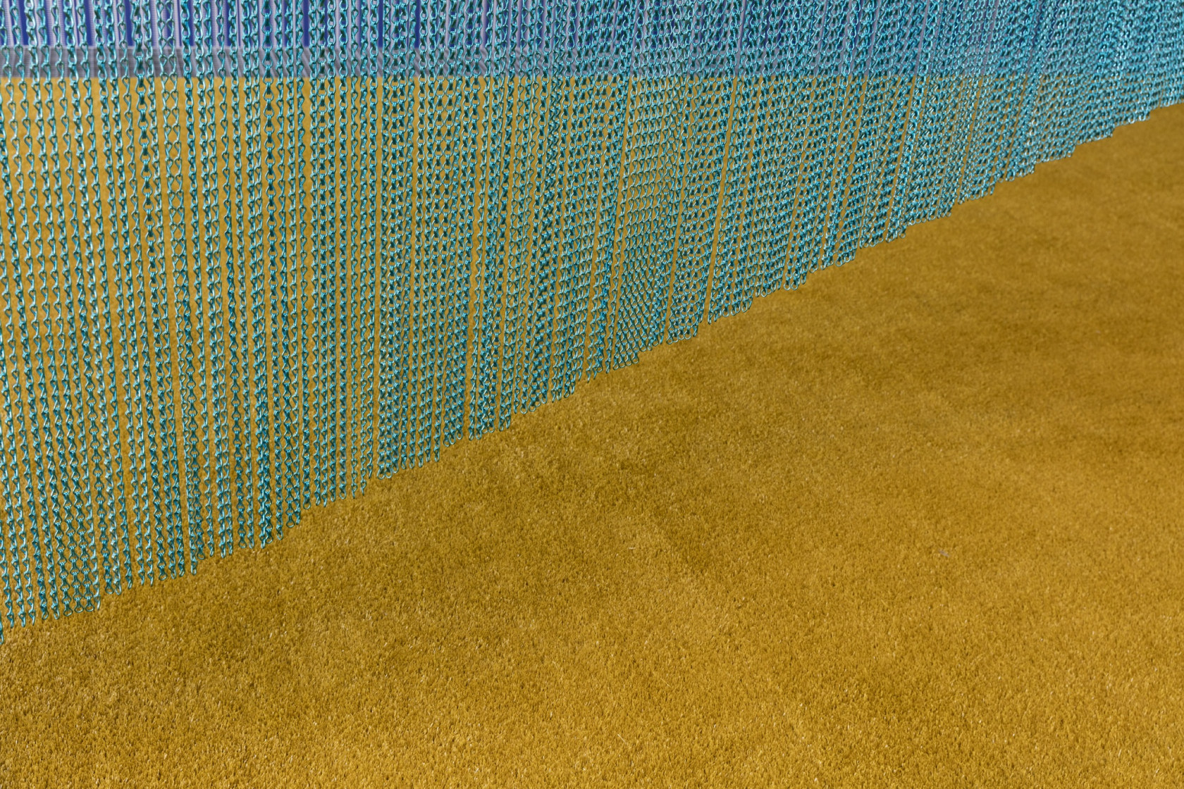 Daniel Steegmann Mangrané curved and elevated curtains, 2017 (detail) Kriska aluminium curtain and steel rail Dimensions variable Photo © Andrea...