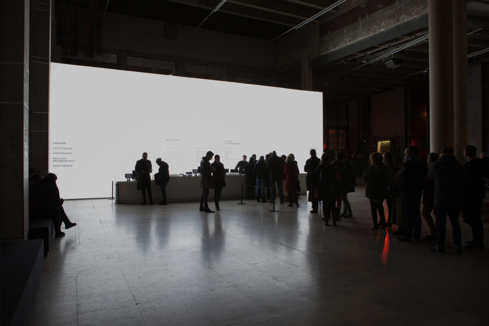 Untitled, 2013 Entrance desk and illuminated wall Wall: 500 x 1358 x 81 cm, desk: 90 x 800 x 90...