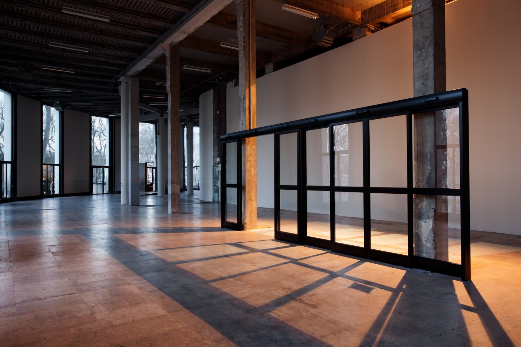 Automated Doors, 2013 Metal frame, security glass, speakers, soundtrack 776 x 298 x 15 cm Photo © Andrea Rossetti