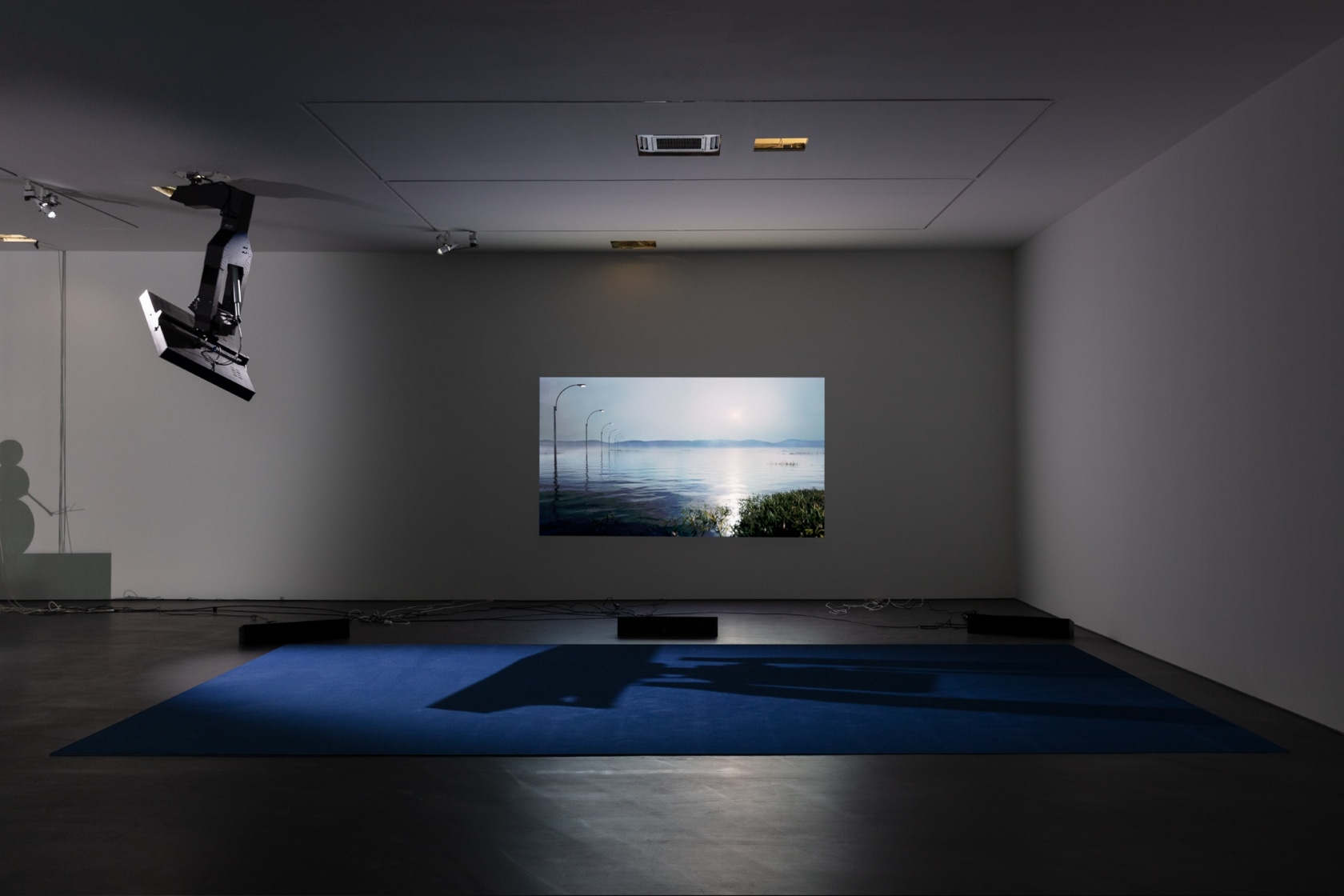 Left: Philippe Parreno, The Speaker, 2020. Center: Philippe Parreno, The Owl in Daylight, 2020. Exhibition view: Philippe Parreno, Manifestations, Esther...