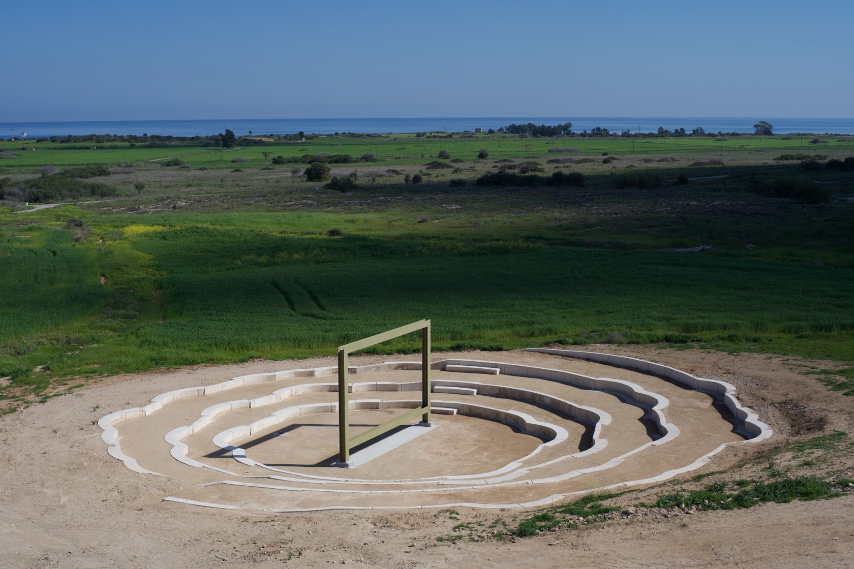 Rosa Barba, Inside the Outset: Evoking a Space of Passage, 2021. Open-air cinema sculpture. United Nations Buffer Zone, Deryneia, Cyprus....
