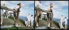 Allan Sekula Volunteer watching, volunteer smiling (Isla de Ons, 12/19/02), 2002