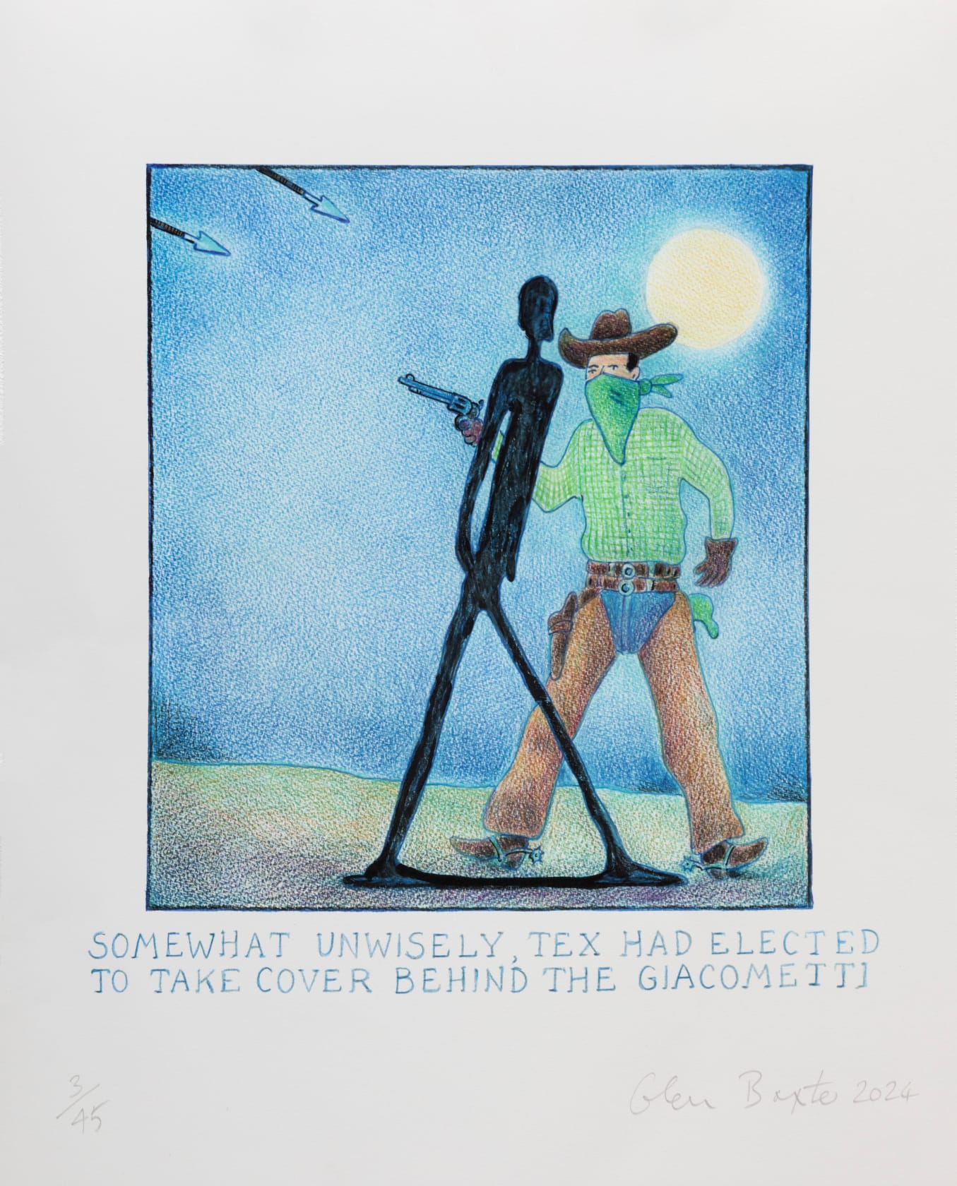 Glen Baxter, Somewhat Unwisely, Tex had Elected to Take Cover Behind the Giacometti, 2024