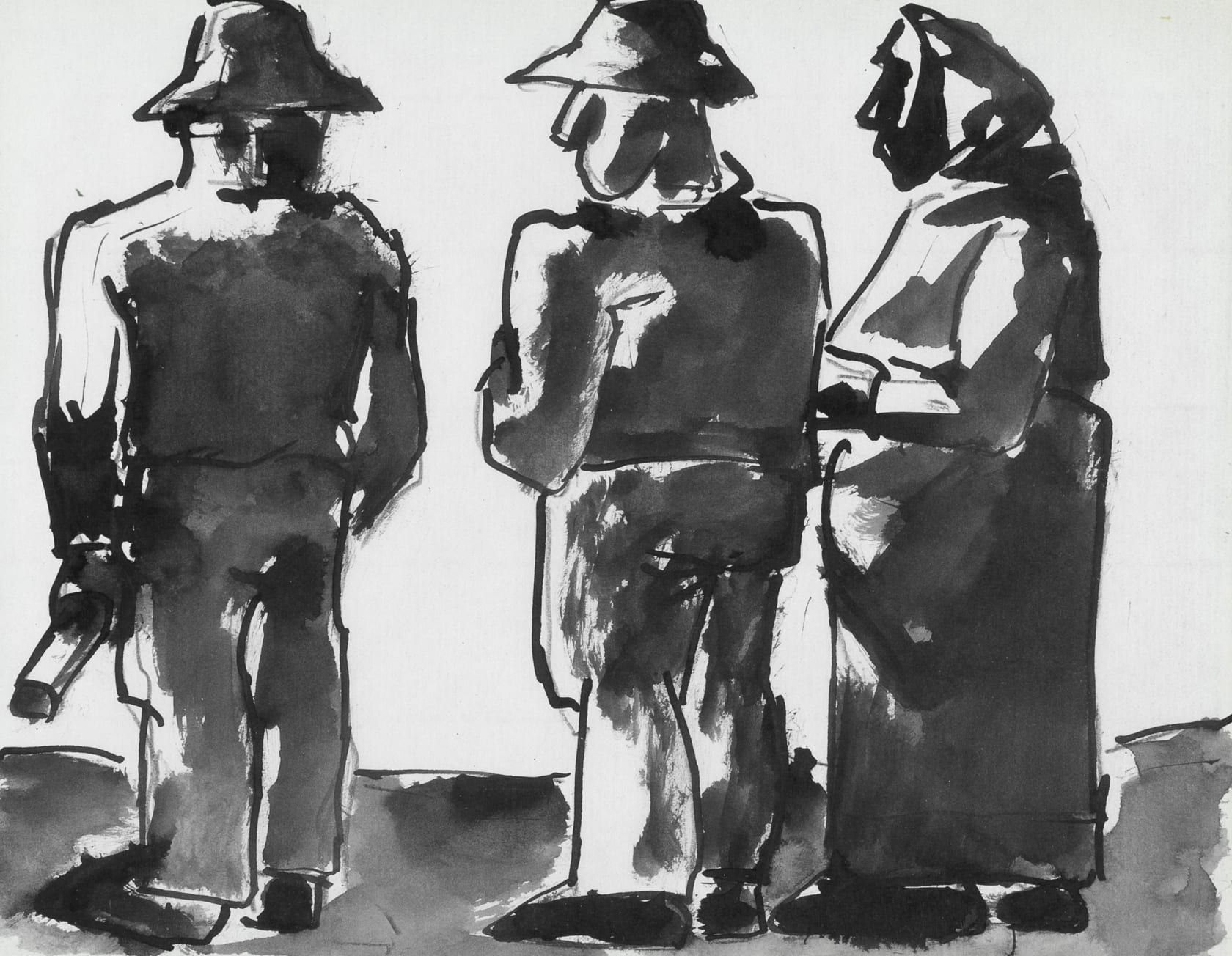 Josef Herman Two Standing Peasants and Woman, c. 1954