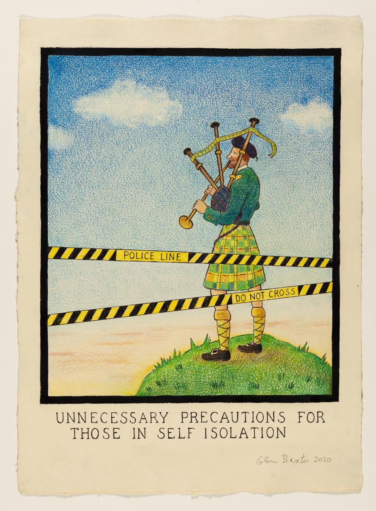Glen Baxter, Unnecessary Precautions for Those in Self Isolation, 2020