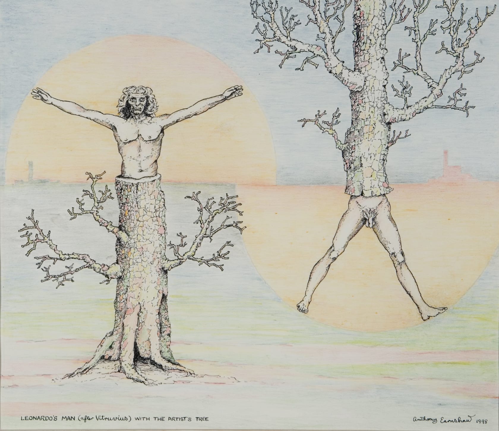 Anthony Earnshaw Leonardo's Man (After Vitruvius) with Artists Tree, 1998