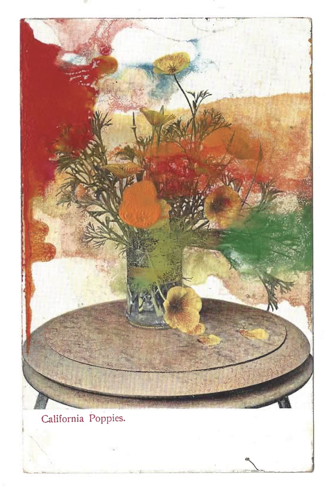 Tacita Dean Found Postcard Monoprint (California Poppies), 2018