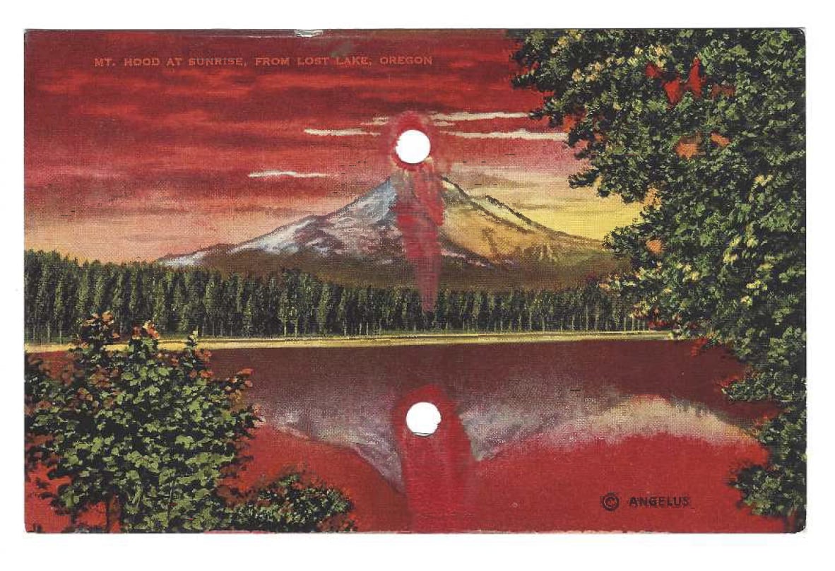 Tacita Dean Found Postcard Monoprint (Mt. Hood at Sunrise), 2018