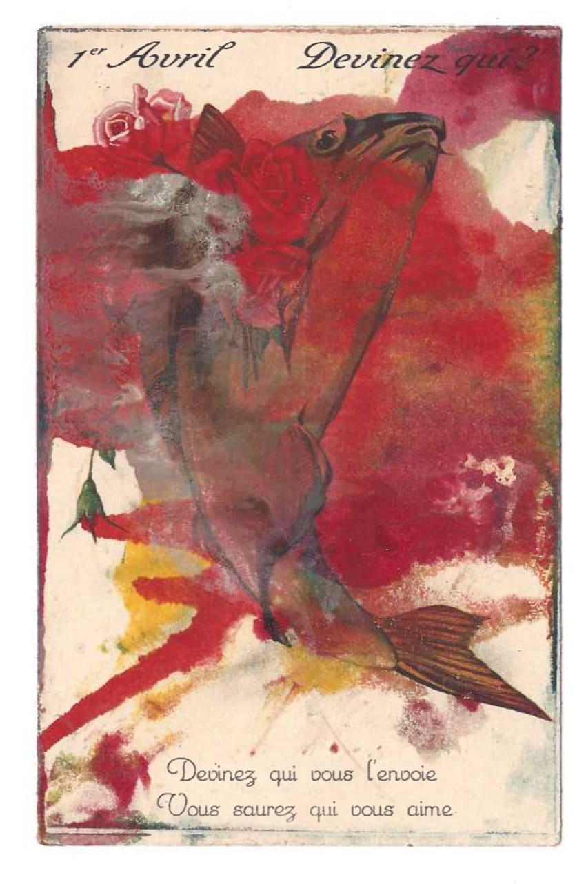 Tacita Dean Found Postcard Monoprint (Poisson d'avril), 2018