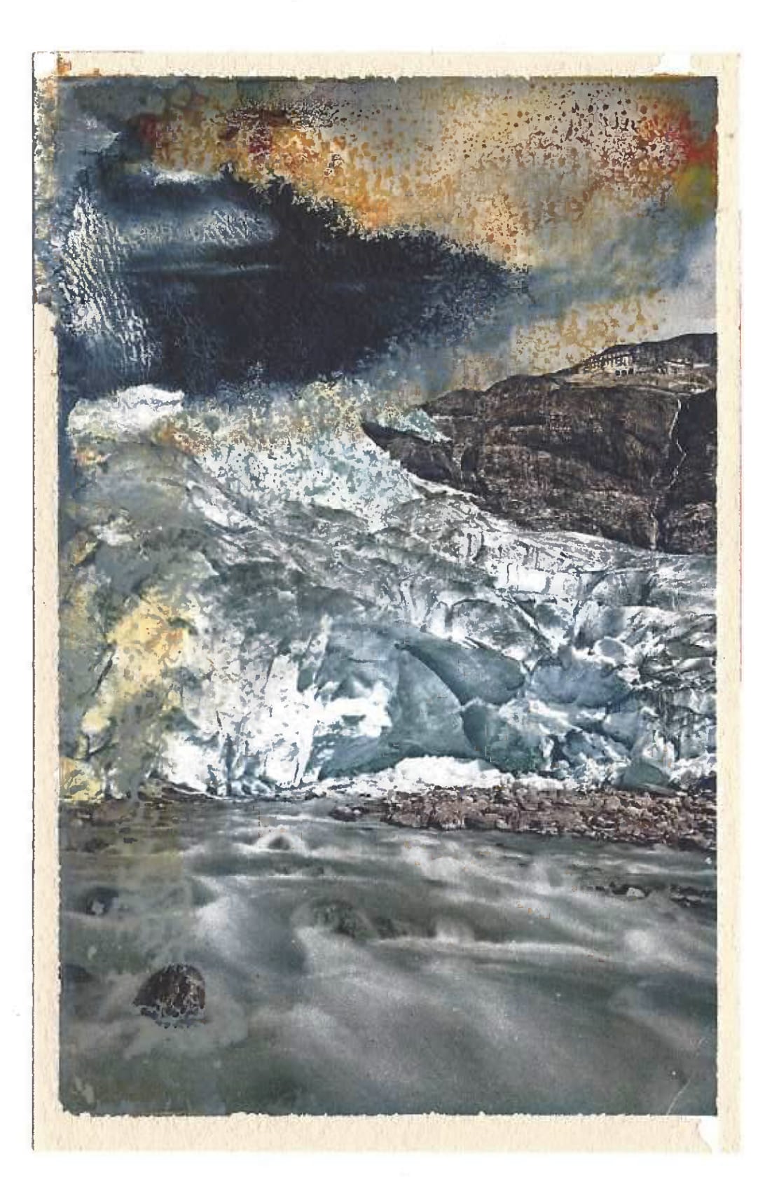 Tacita Dean Found Postcard Monoprint (Blue Glacier), 2018